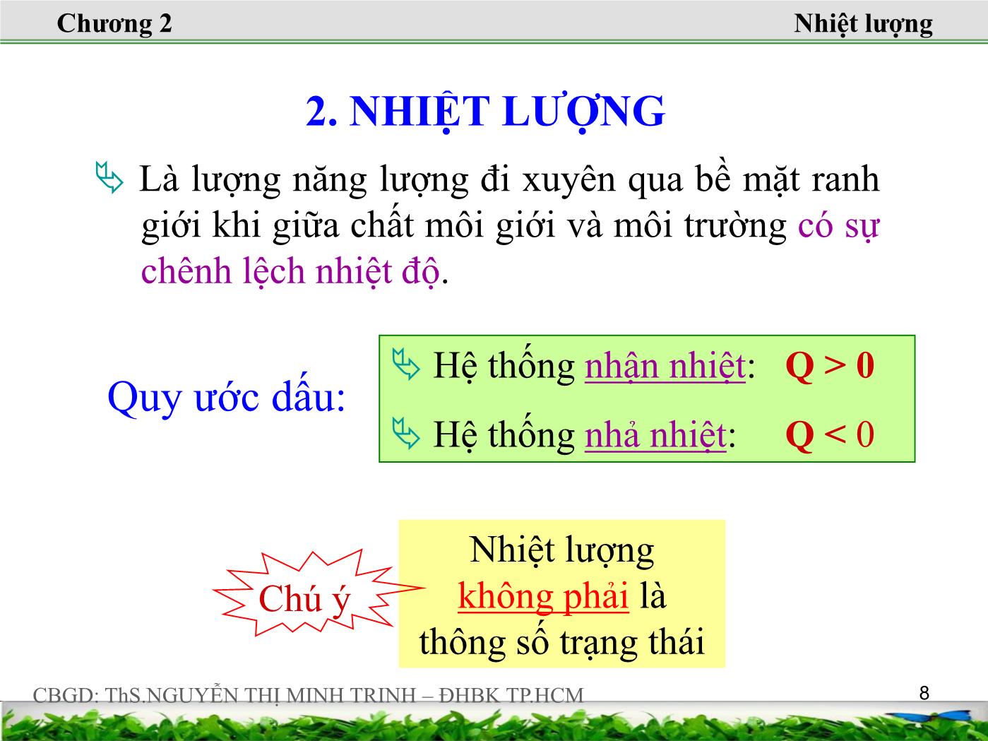 Bài giảng Nhiệt động lực học kỹ thuật - Chương 2: Định luật nhiệt động thứ nhất - Nguyễn Thị Minh Trinh trang 8