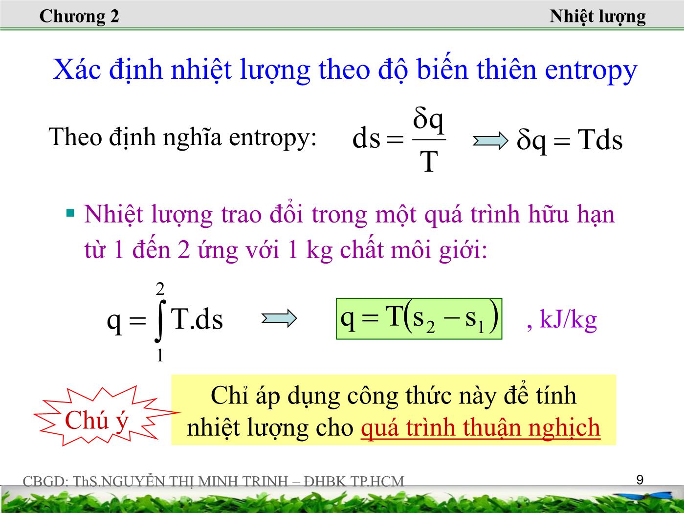 Bài giảng Nhiệt động lực học kỹ thuật - Chương 2: Định luật nhiệt động thứ nhất - Nguyễn Thị Minh Trinh trang 9