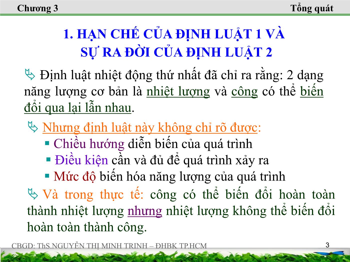 Bài giảng Nhiệt động lực học kỹ thuật - Chương 3: Định luật nhiệt động thứ hai - Nguyễn Thị Minh Trinh trang 3