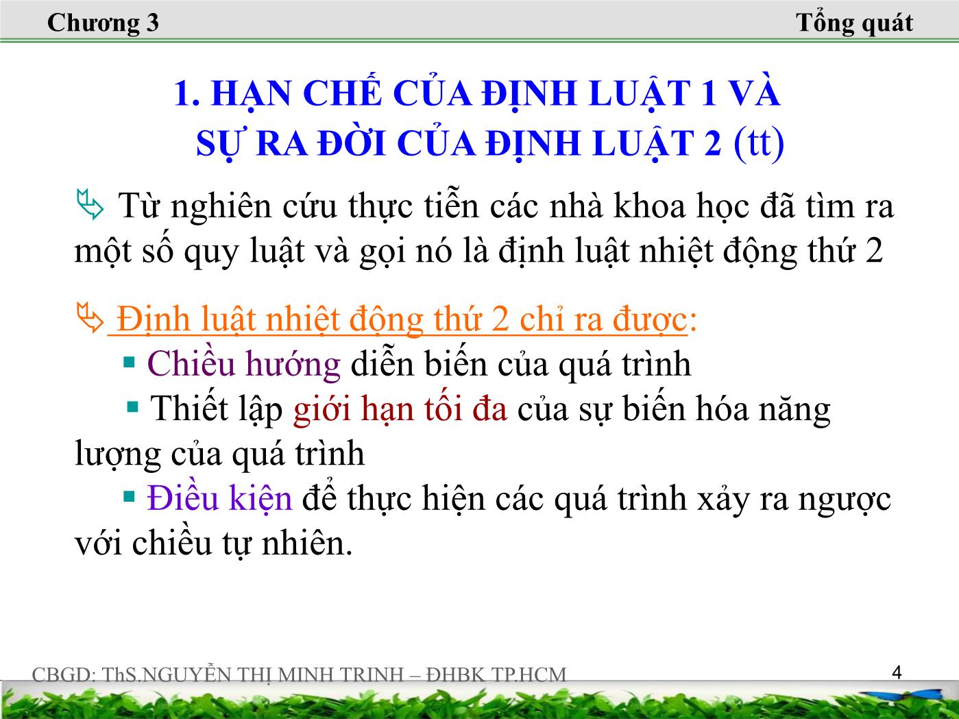 Bài giảng Nhiệt động lực học kỹ thuật - Chương 3: Định luật nhiệt động thứ hai - Nguyễn Thị Minh Trinh trang 4