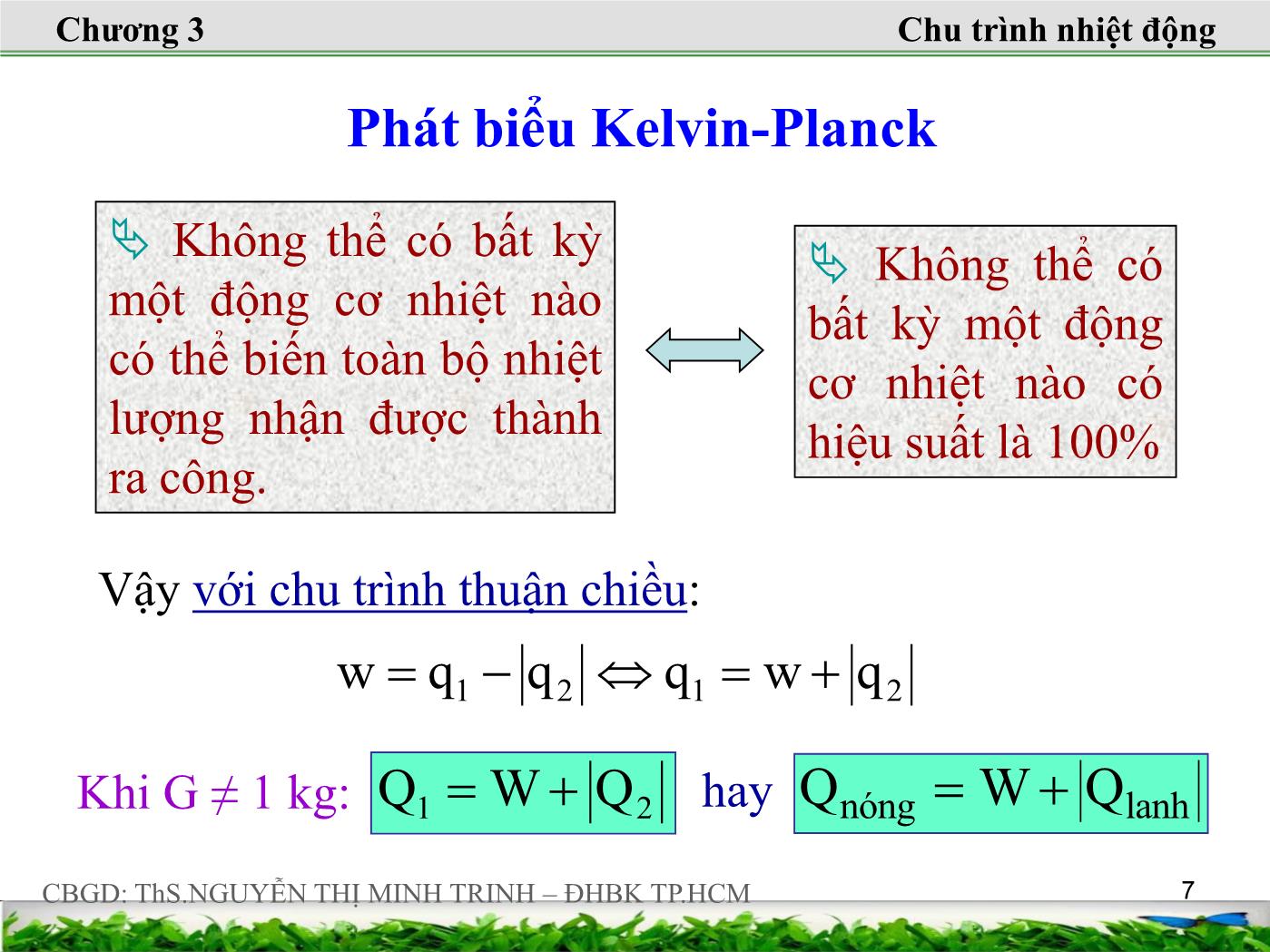 Bài giảng Nhiệt động lực học kỹ thuật - Chương 3: Định luật nhiệt động thứ hai - Nguyễn Thị Minh Trinh trang 7