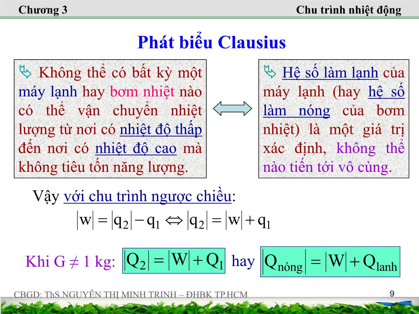 Bài giảng Nhiệt động lực học kỹ thuật - Chương 3: Định luật nhiệt động thứ hai - Nguyễn Thị Minh Trinh trang 9