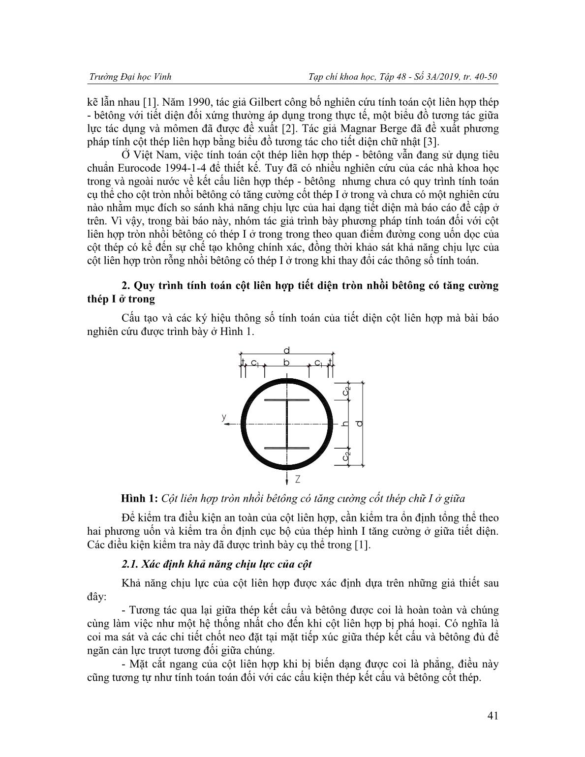 Đánh giá khả năng chịu lực của cột liên hợp thép - bêtông tiết diện trõn nhồi bêtông có thép I ở trong trang 2