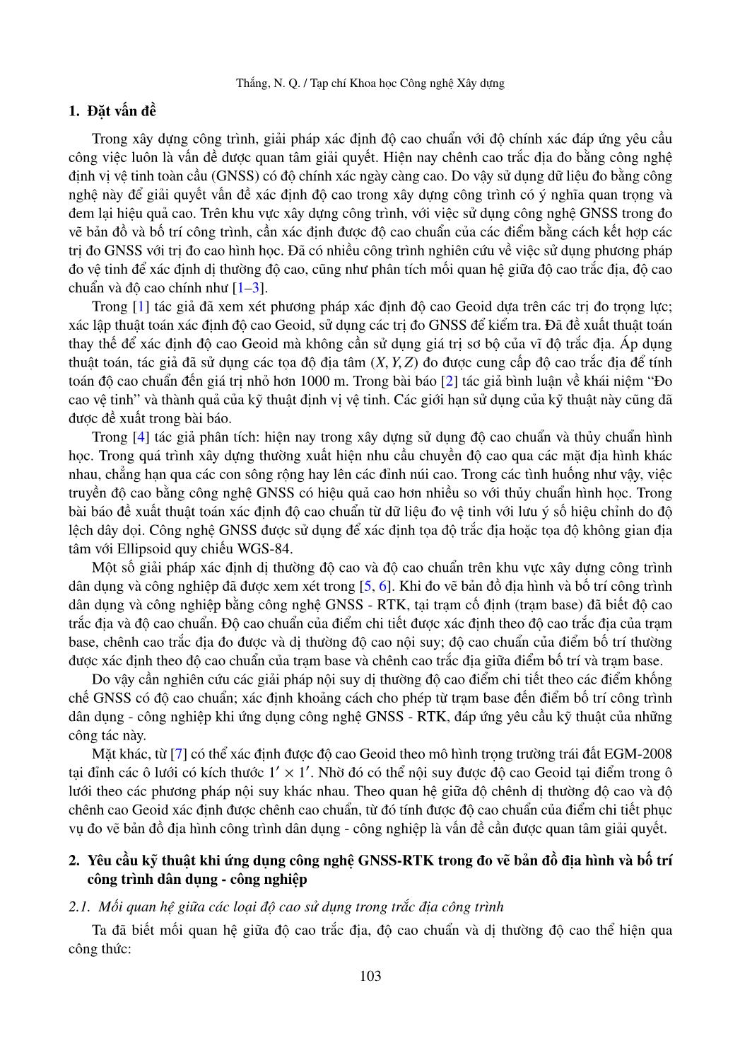 Xác định dị thường độ cao trong đo vẽ bản đồ địa hình và bố trí công trình dân dụng - công nghiệp bằng công nghệ GNSS-RTK trang 2