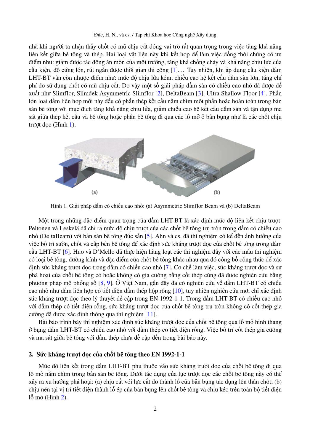 Sức kháng trượt dọc của chốt bê tông trong dầm liên hợp rỗng chiều cao nhỏ qua thí nghiệm đẩy trang 2