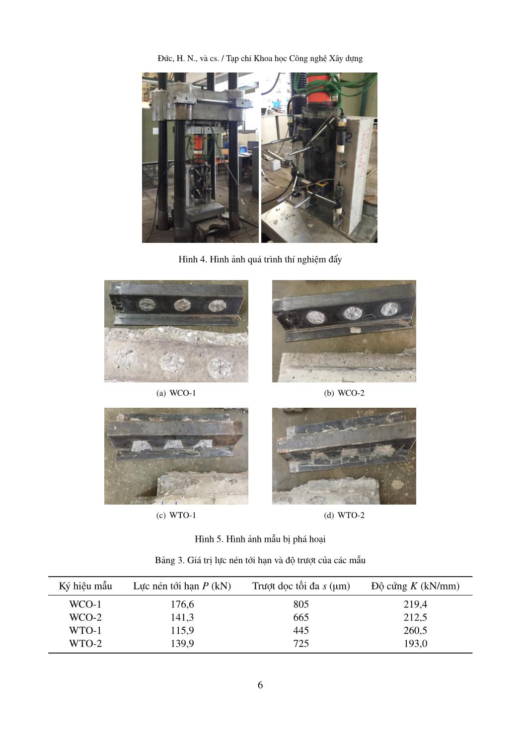 Sức kháng trượt dọc của chốt bê tông trong dầm liên hợp rỗng chiều cao nhỏ qua thí nghiệm đẩy trang 6