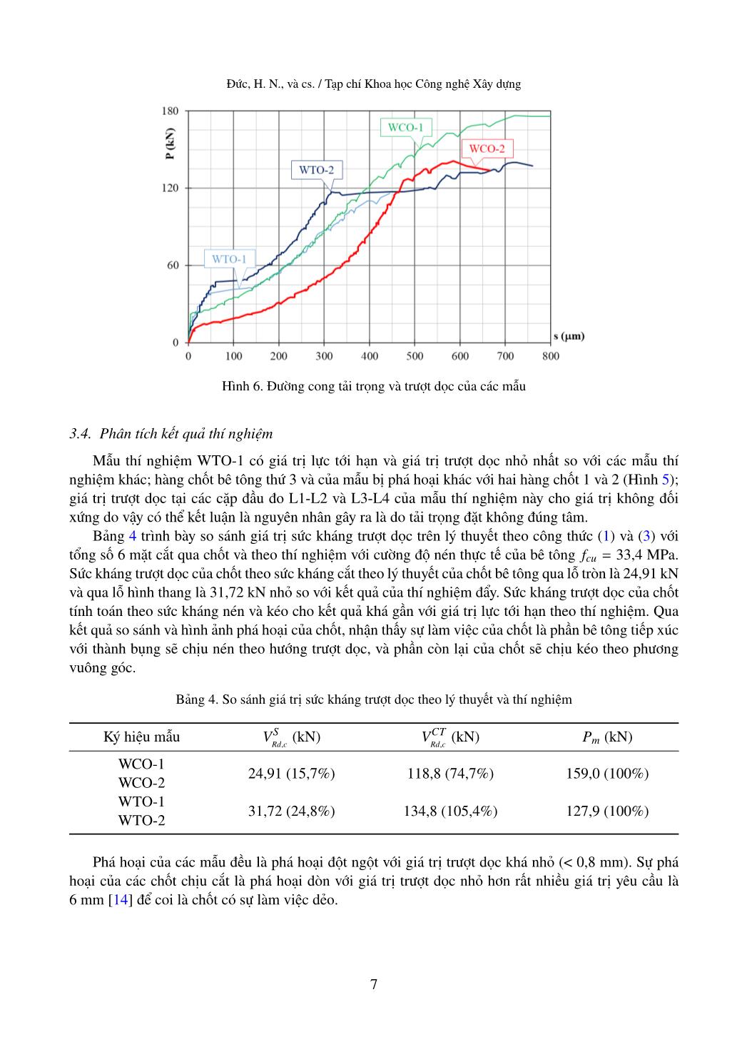 Sức kháng trượt dọc của chốt bê tông trong dầm liên hợp rỗng chiều cao nhỏ qua thí nghiệm đẩy trang 7