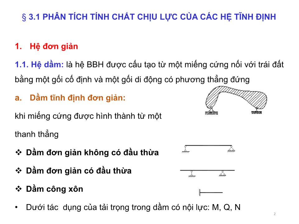 Bài giảng Cơ học kết cấu 1 - Chương 3: Xác định nội lực trong hệ phẳng tĩnh định chịu tải trọng bất động - Nguyễn Thị Ngọc Loan trang 2