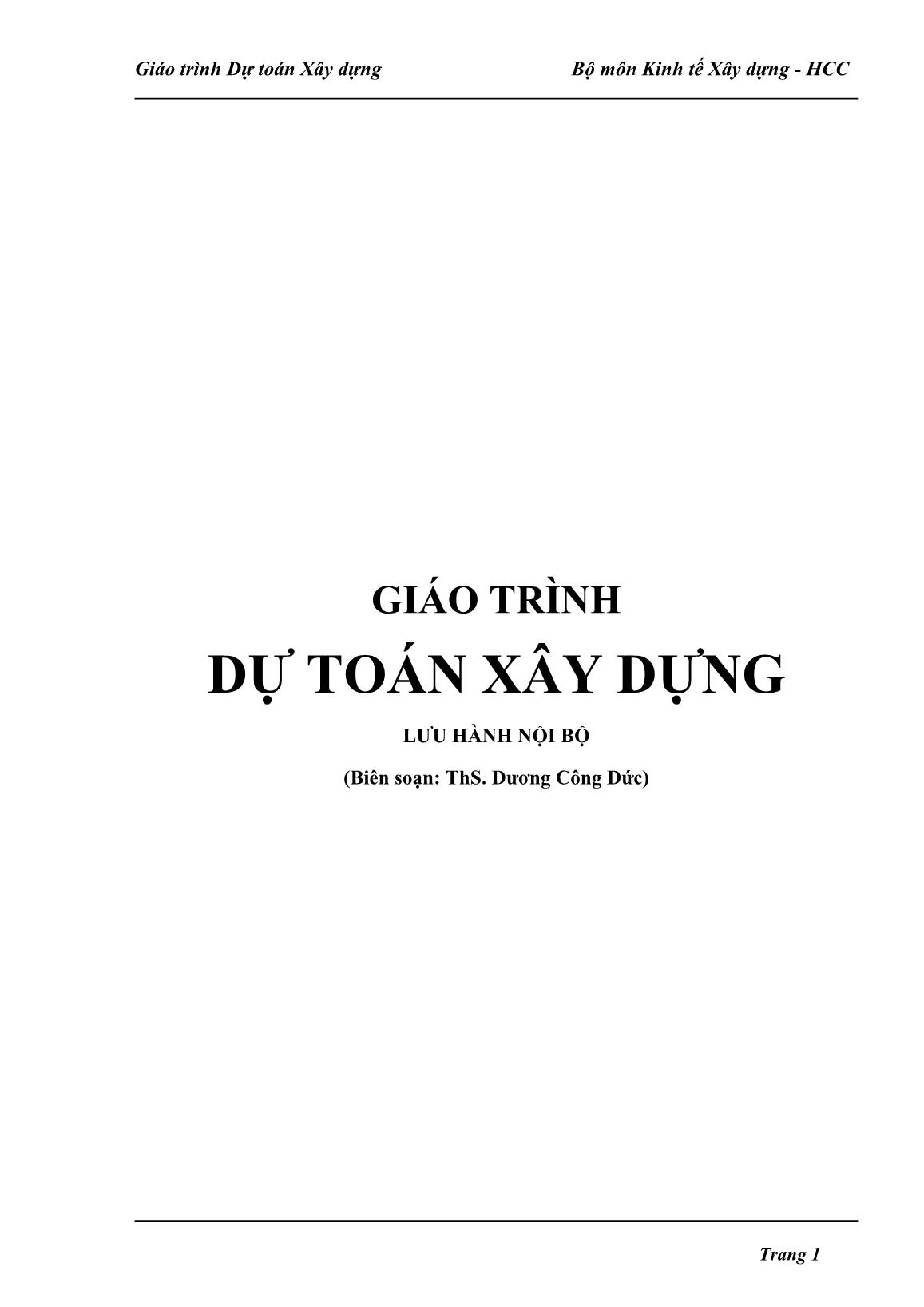 Giáo trình Dự toán xây dựng trang 1