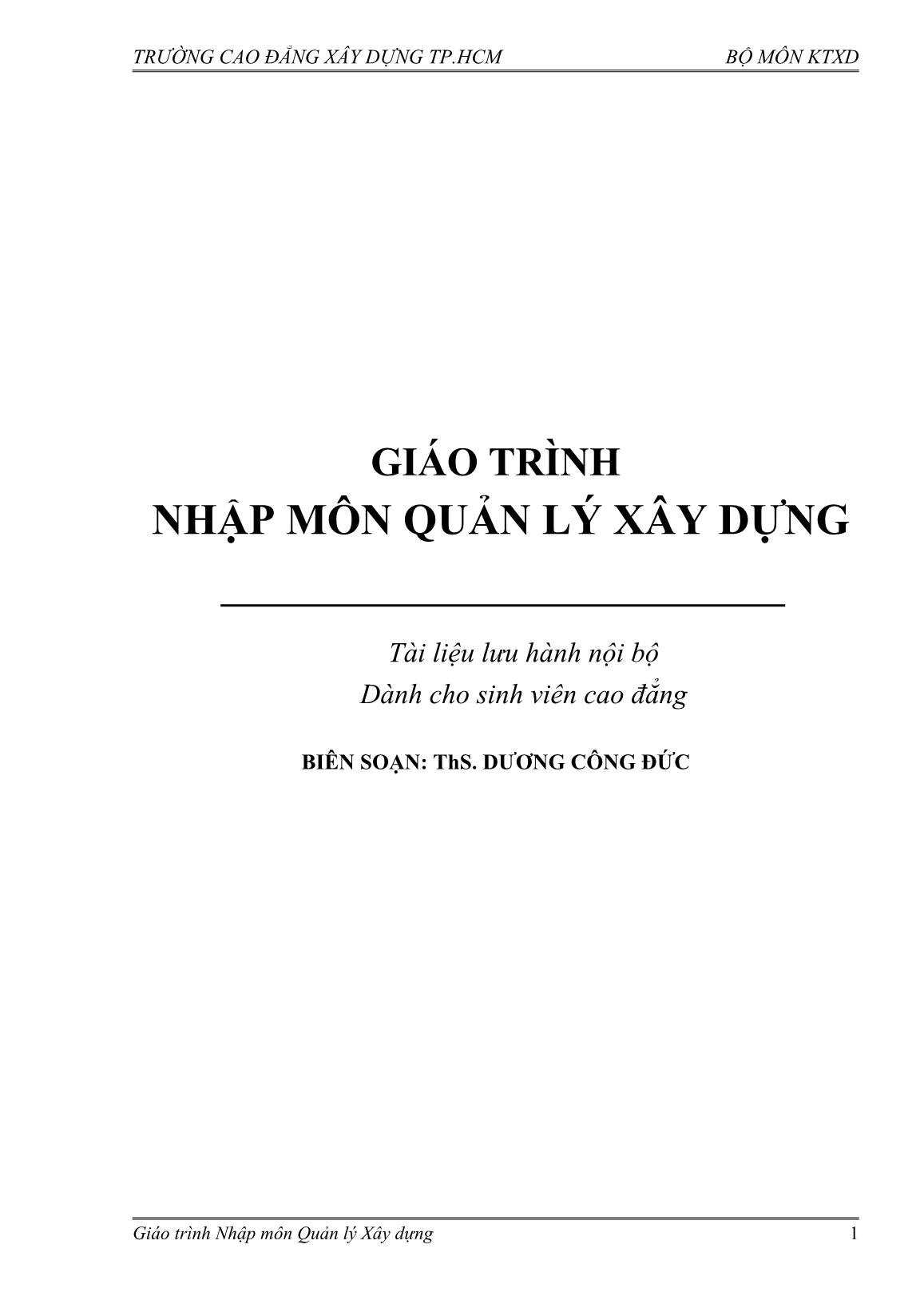 Giáo trình nhập môn Quản lý xây dựng trang 1