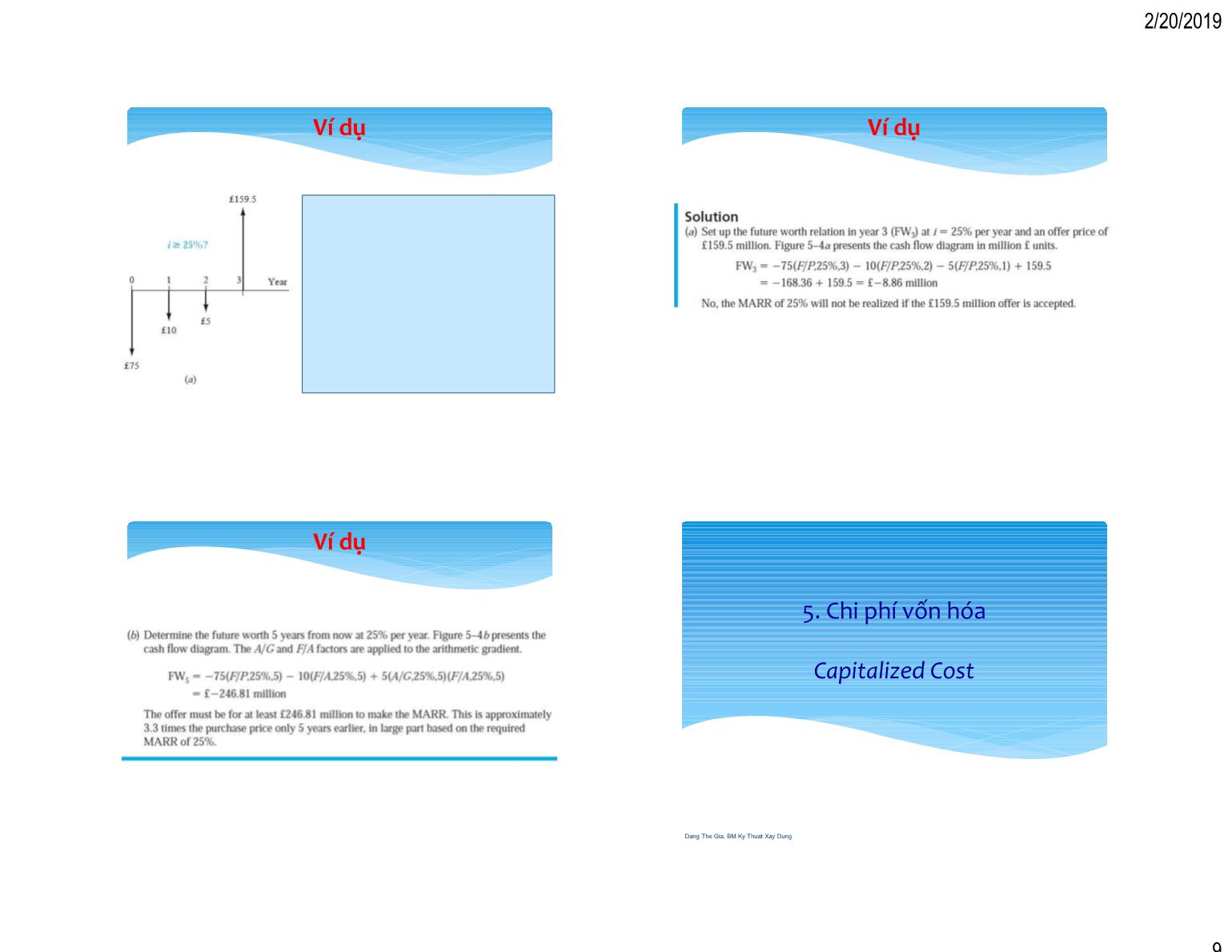 Bài giảng Kinh tế xây dựng - Chương 5: Phân tích giá trị hiện tại - Đặng Thế Gia trang 9