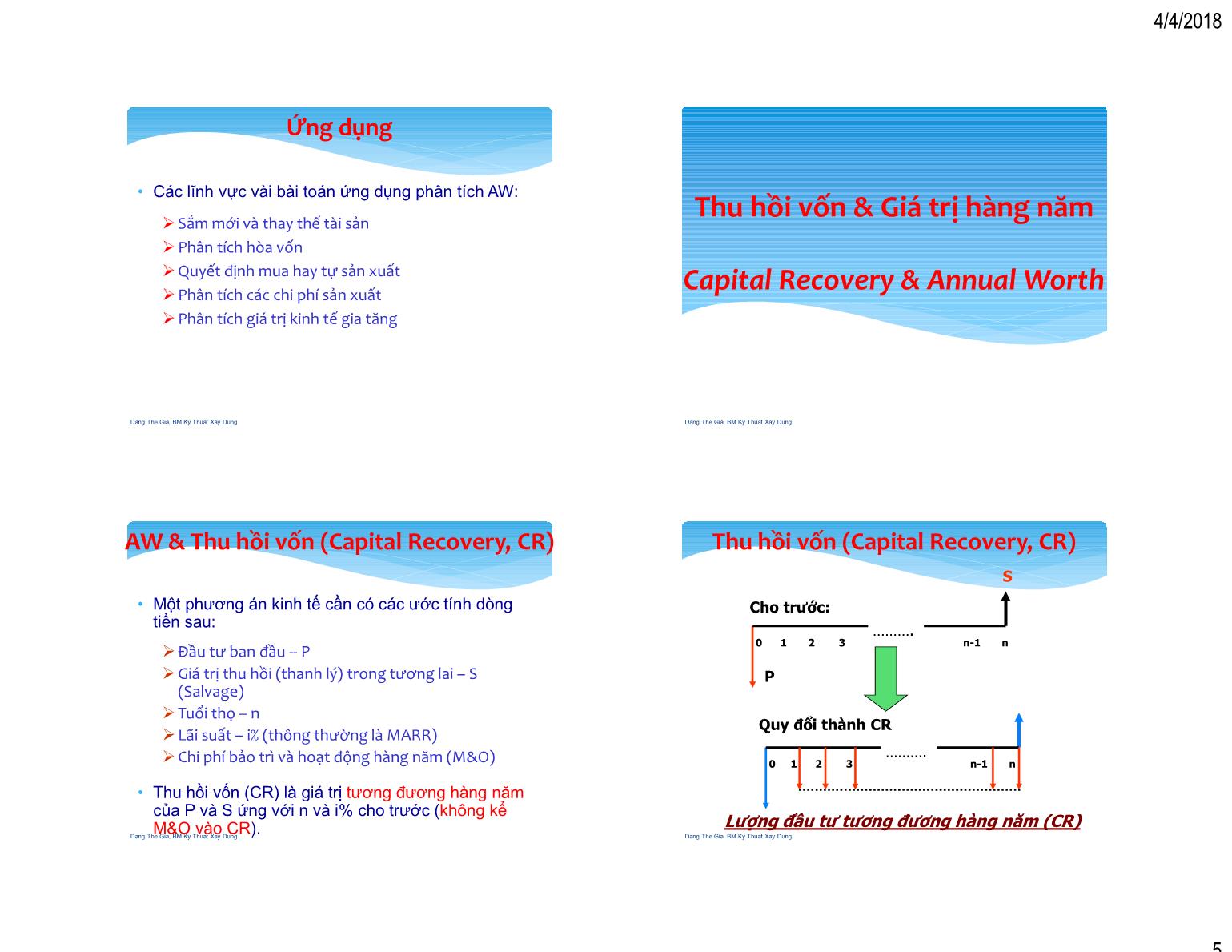 Bài giảng Kinh tế xây dựng - Chương 6: Phân tích giá trị hàng năm - Đặng Thế Gia trang 5