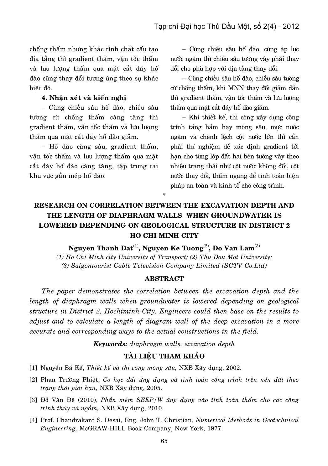 Nghiên cứu mối quan hệ giữa độ sâu hố đào với chiều sâu tường vây khi hạ nước ngầm theo điều kiện đất nền tại Quận 2 TP Hồ Chí Minh trang 8
