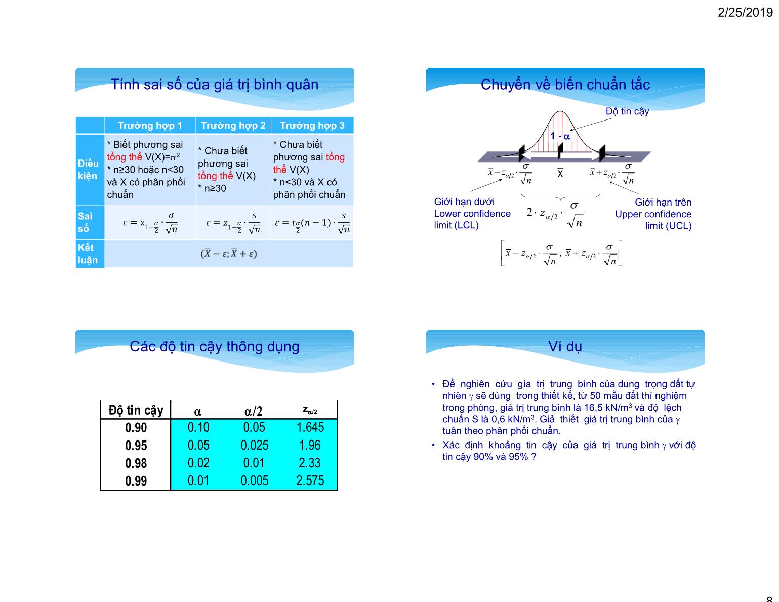 Bài giảng Thống kê ứng dụng - XD - Chương 8: Ước lượng - Đặng Thế Gia trang 8