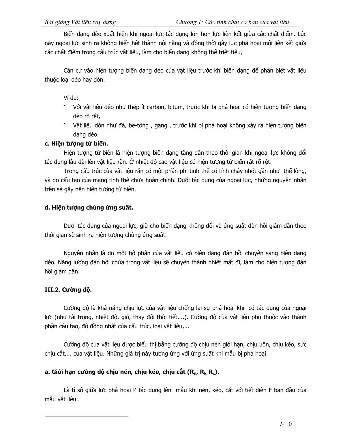 Bài giảng Vật liệu xây dựng - Chương 1: Các tính chất cơ bản của vật liệu trang 10