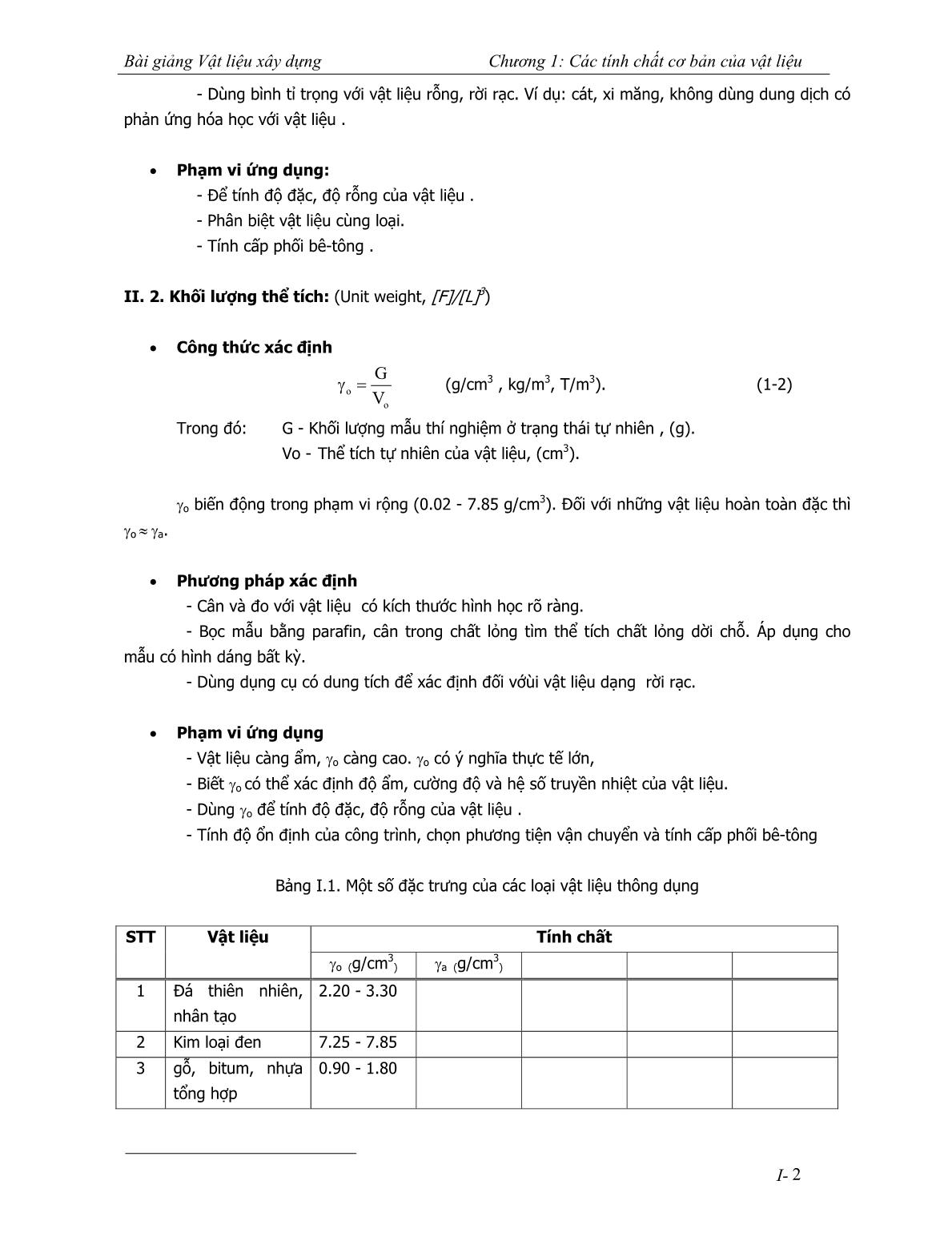 Bài giảng Vật liệu xây dựng - Chương 1: Các tính chất cơ bản của vật liệu trang 2