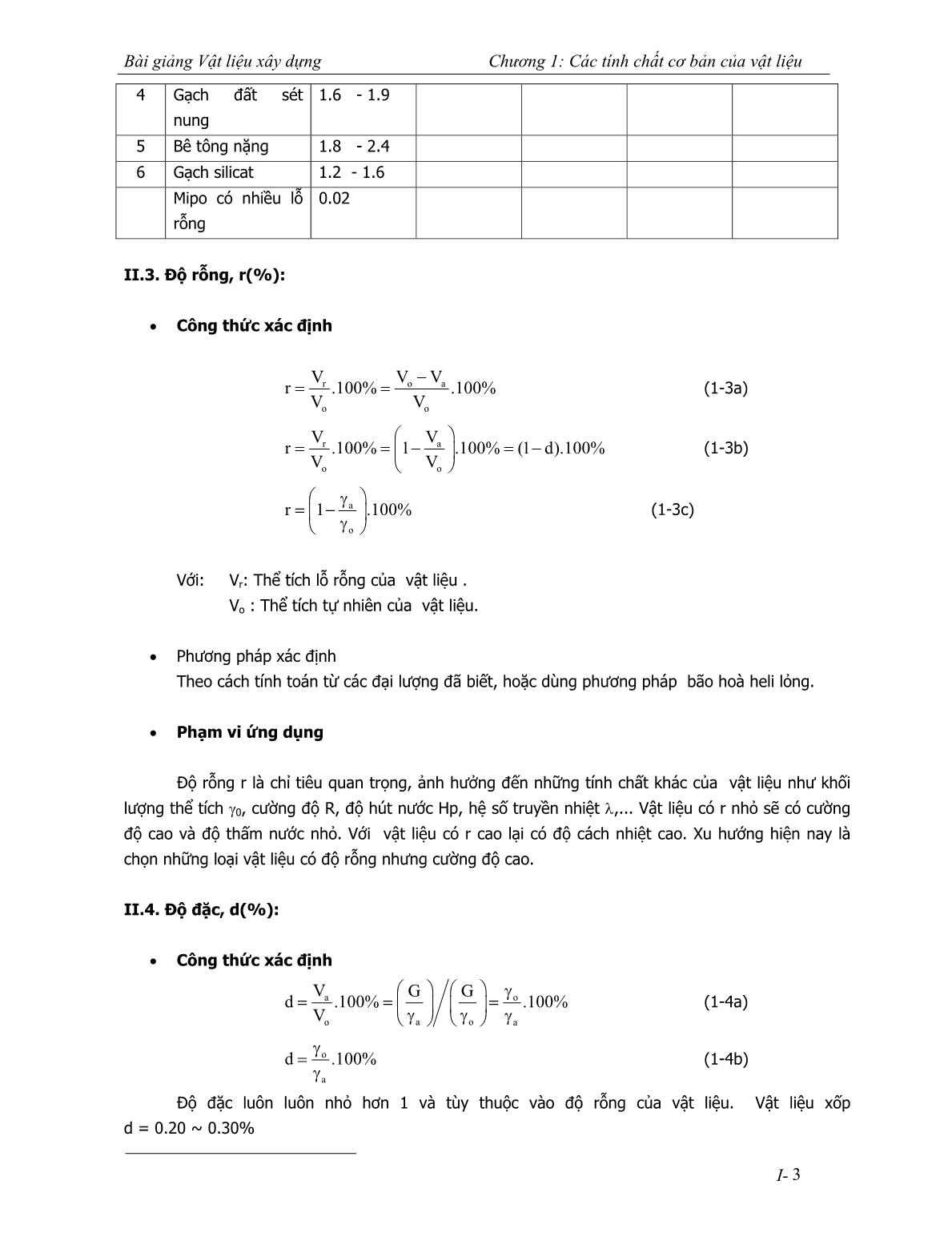 Bài giảng Vật liệu xây dựng - Chương 1: Các tính chất cơ bản của vật liệu trang 3
