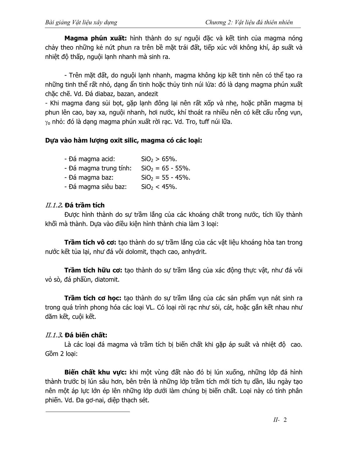 Bài giảng Vật liệu xây dựng - Chương 2: Vật liệu đá thiên nhiên trang 2