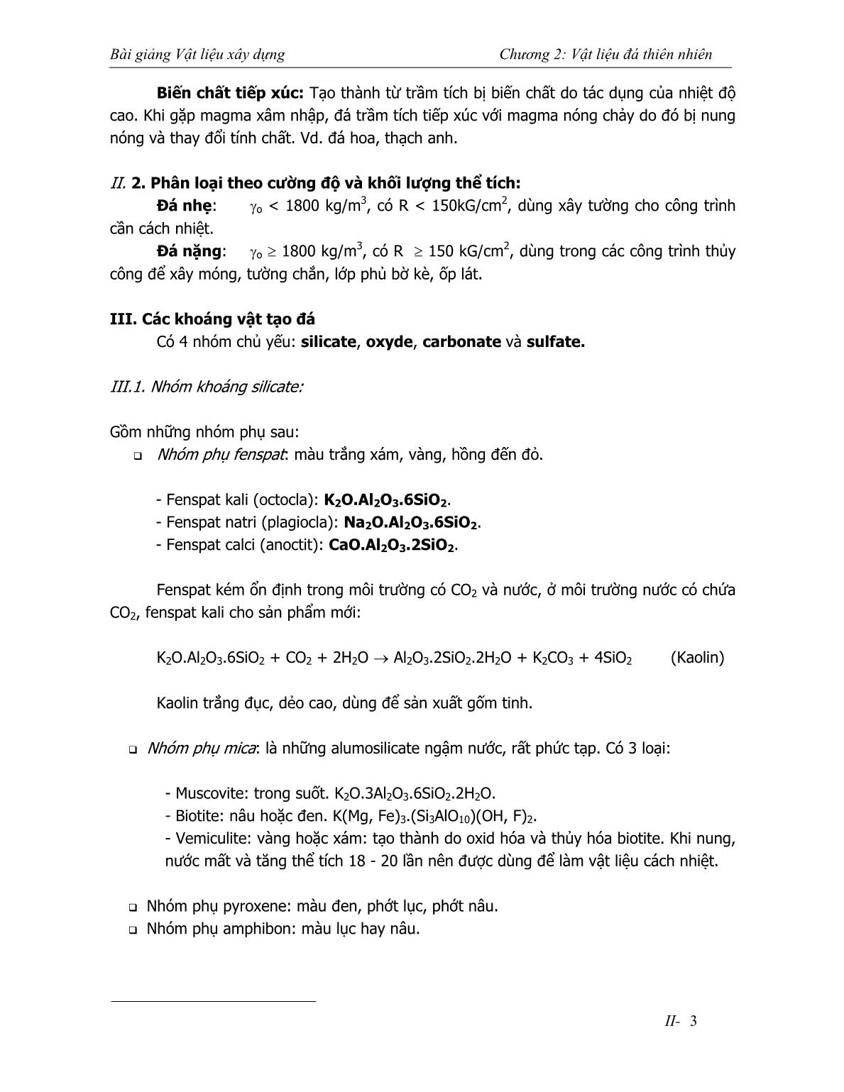 Bài giảng Vật liệu xây dựng - Chương 2: Vật liệu đá thiên nhiên trang 3