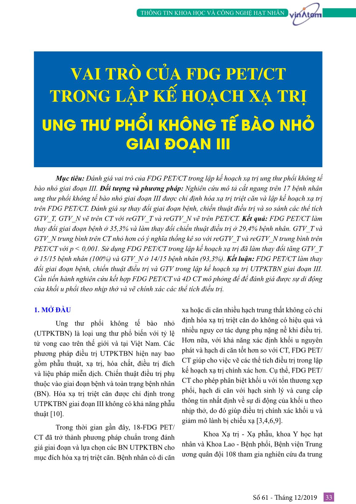 Vai trò của FDG PET/CT trong lập kế hoạch xạ trị ung thư phổi không tế bào nhỏ giai đoạn III trang 1