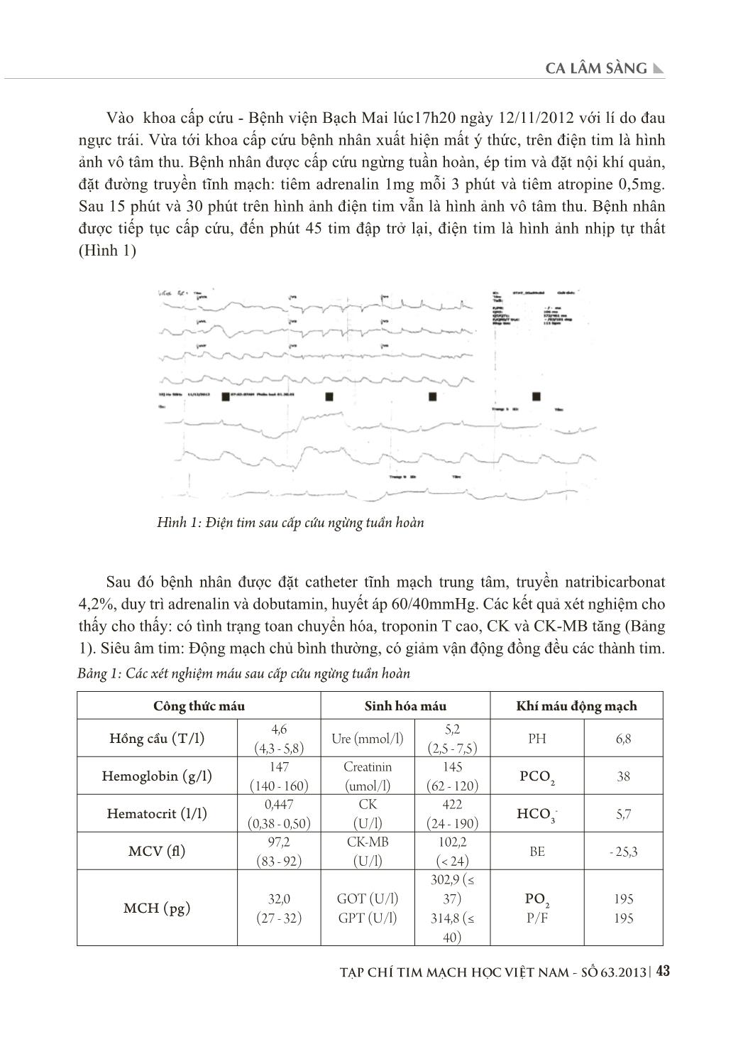 Nhân một trường hợp: Nhồi máu cơ tim cấp biến chứng ngừng tuần hoàn được cứu sống nhờ phối hợp chặt chẽ giữa Khoa cấp cứu- Đơn vị can thiệp mạch vành- Khoa hồi sức tích cực trang 2