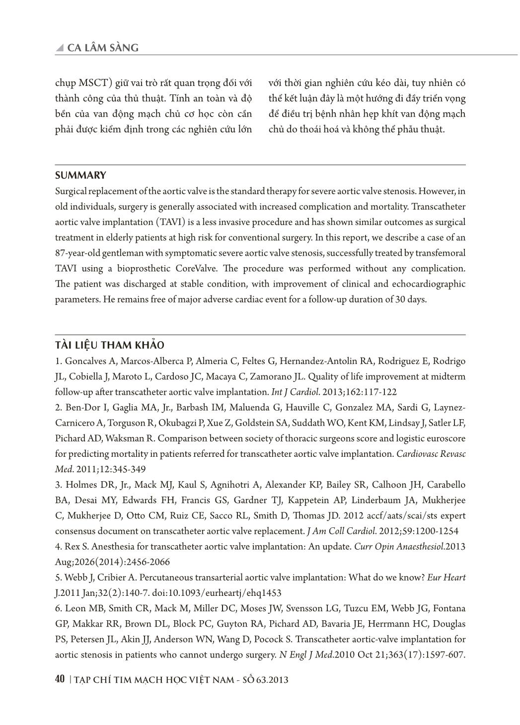 Ca lâm sàng thay van động mạch chủ sinh học loại CoreValve qua đường ống thông ở bệnh nhân hẹp khít van động mạch chủ có nguy cơ phẫu thuật cao trang 8