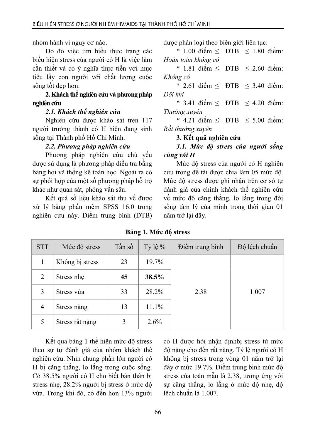 Biểu hiện stress ở người nhiễm HIV/AIDS tại Thành phố Hồ Chí Minh trang 2
