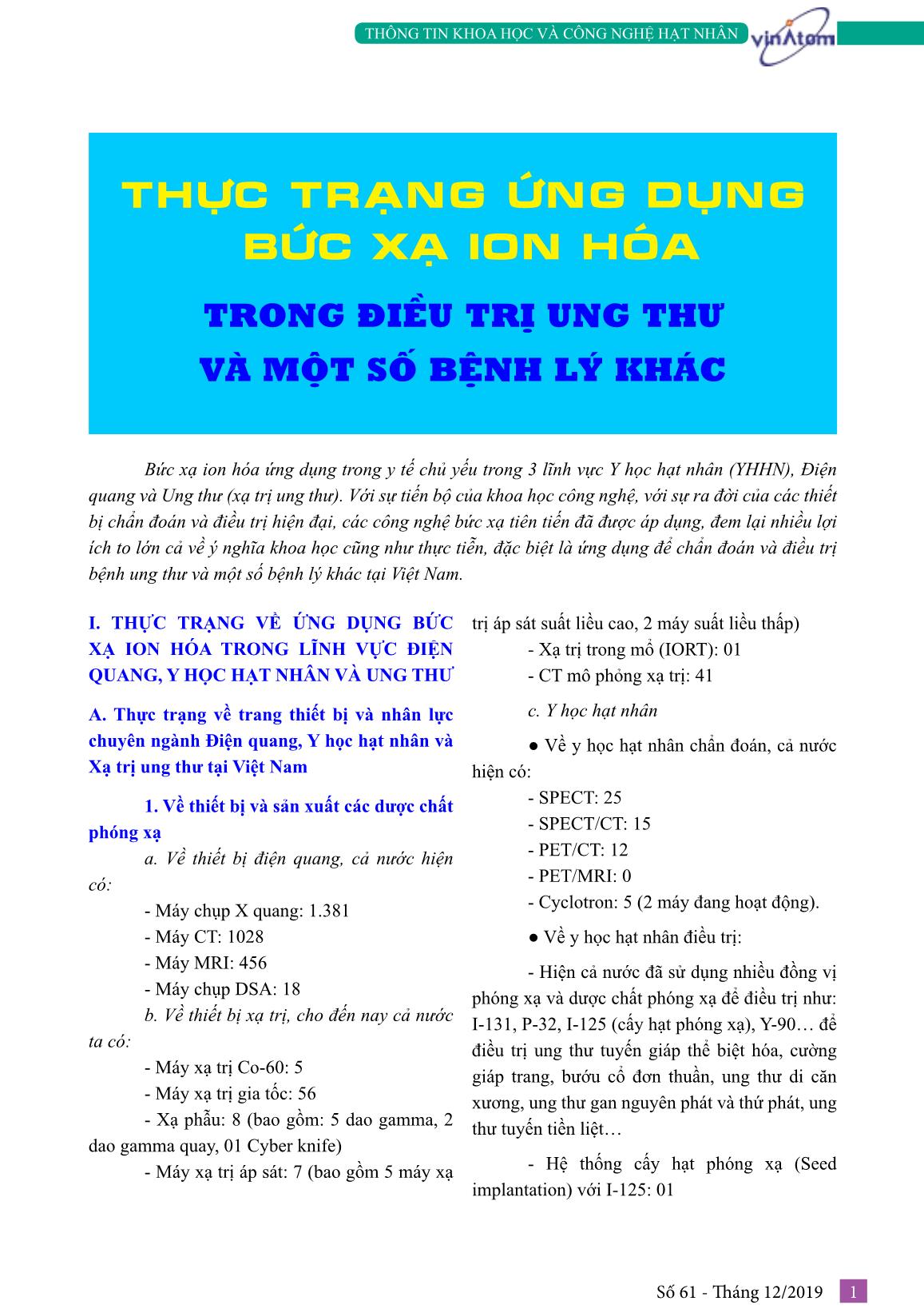 Thực trạng ứng dụng bức xạ ion hóa trong điều trị ung thư và một số bệnh lý khác trang 1