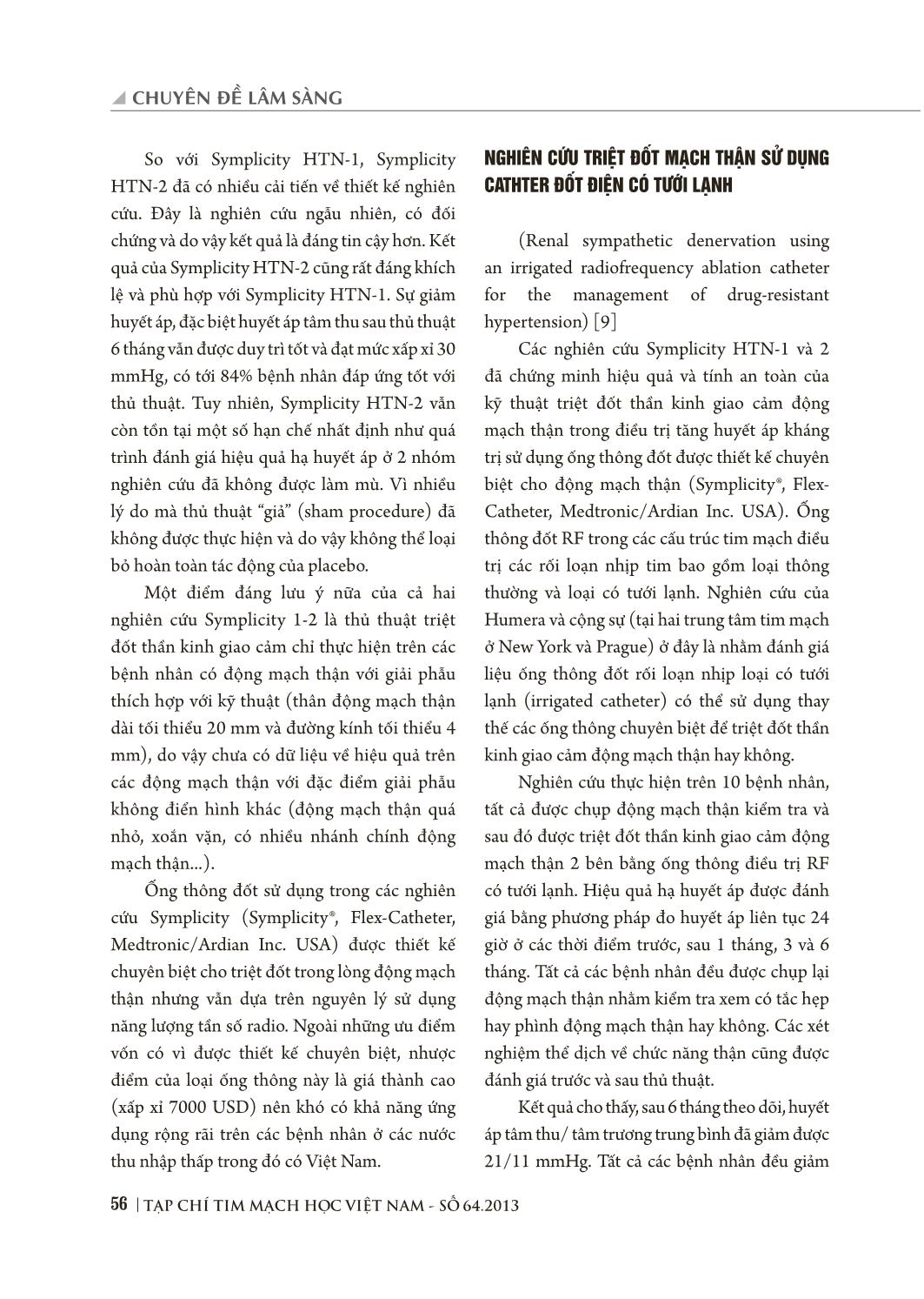 Hiệu quả hạ huyết áp của kỹ thuật triệt đốt thần kinh giao cảm động mạch thận bằng năng lượng sóng có tần số radio qua đường ống thông trong điều trị tăng huyết áp kháng trị trang 7