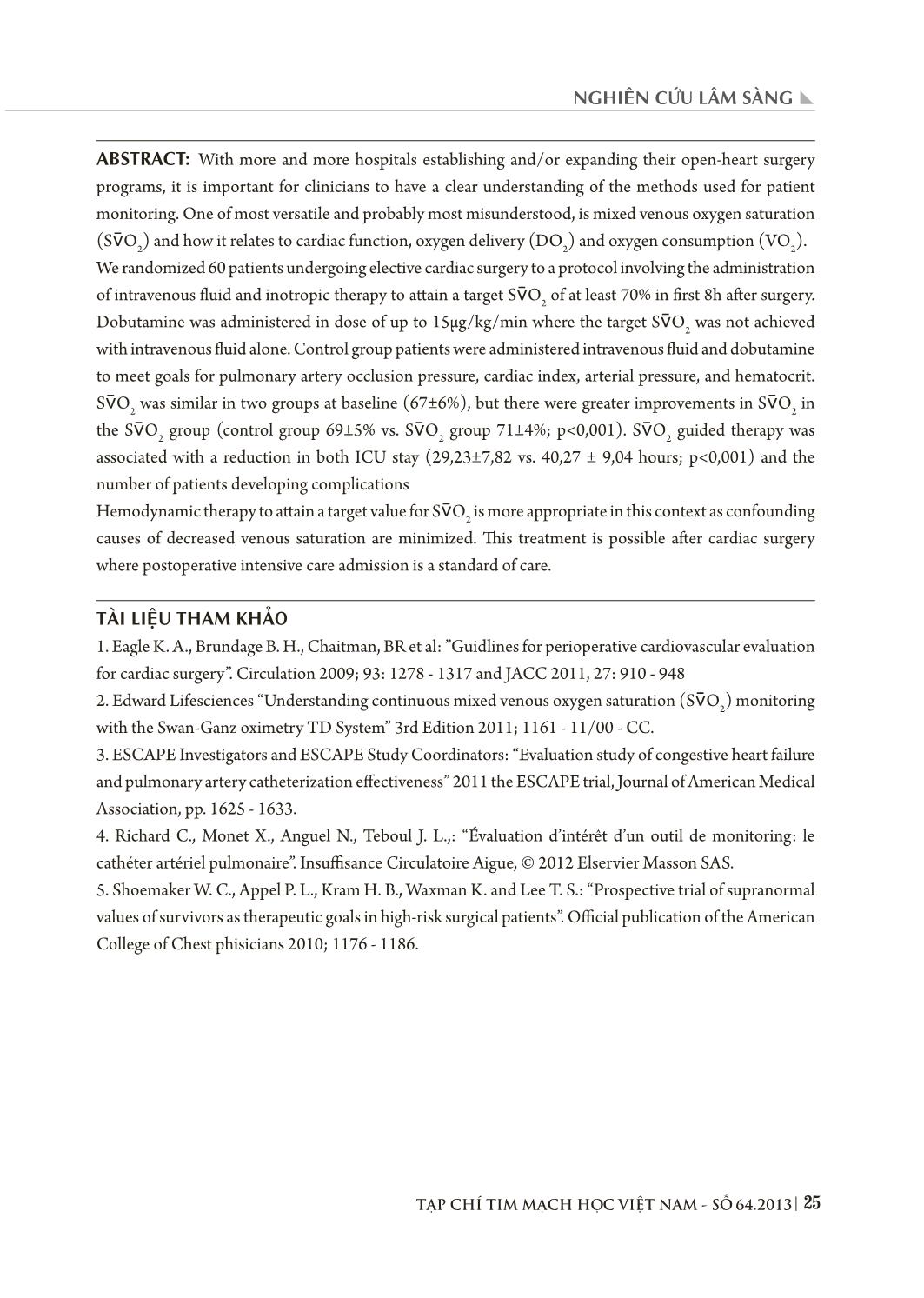 Nghiên cứu vai trò của chỉ số sVo2 để theo dõi huyết động bệnh nhân phẫu thuật tim có nguy cơ cao trang 8