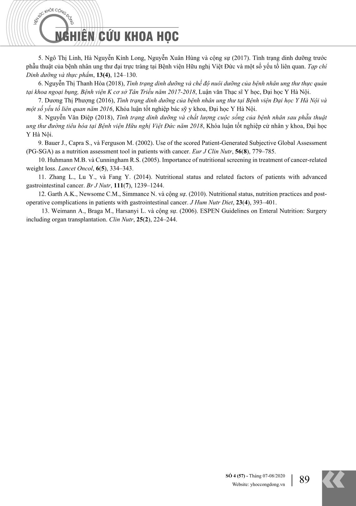 Tình trạng dinh dưỡng và biến chứng của bệnh nhân ung thư đường tiêu hóa tại Bệnh viện Hữu nghị Việt Đức trang 7