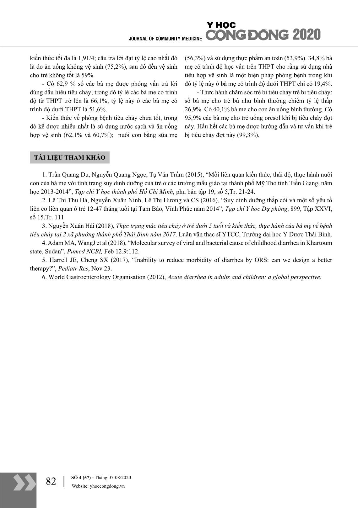 Kiến thức, thực hành của bà mẹ về chăm sóc trẻ bị tiêu chảy cấp tại khoa tiêu hóa Bệnh viện Nhi Thái Bình năm 2019 trang 7