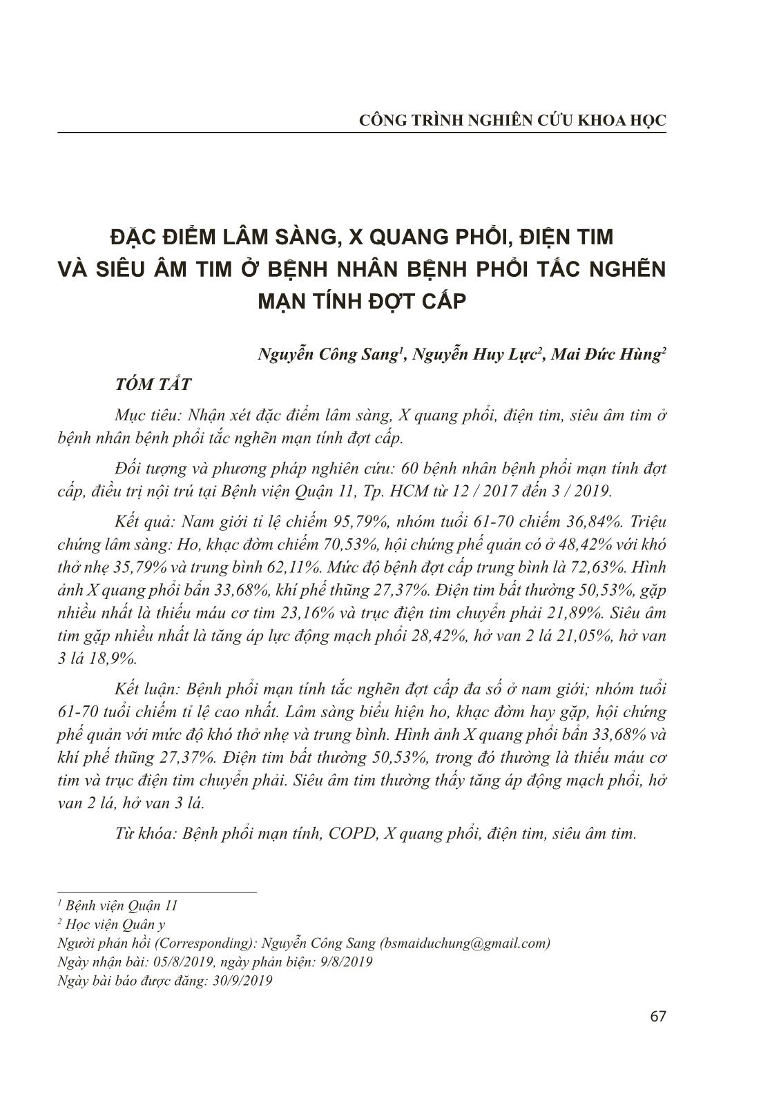 Đặc điểm lâm sàng, Xquang phổi, điện tim và siêu âm tim ở bệnh nhân bệnh phổi tắc nghẽn mạn tính đợt cấp trang 1