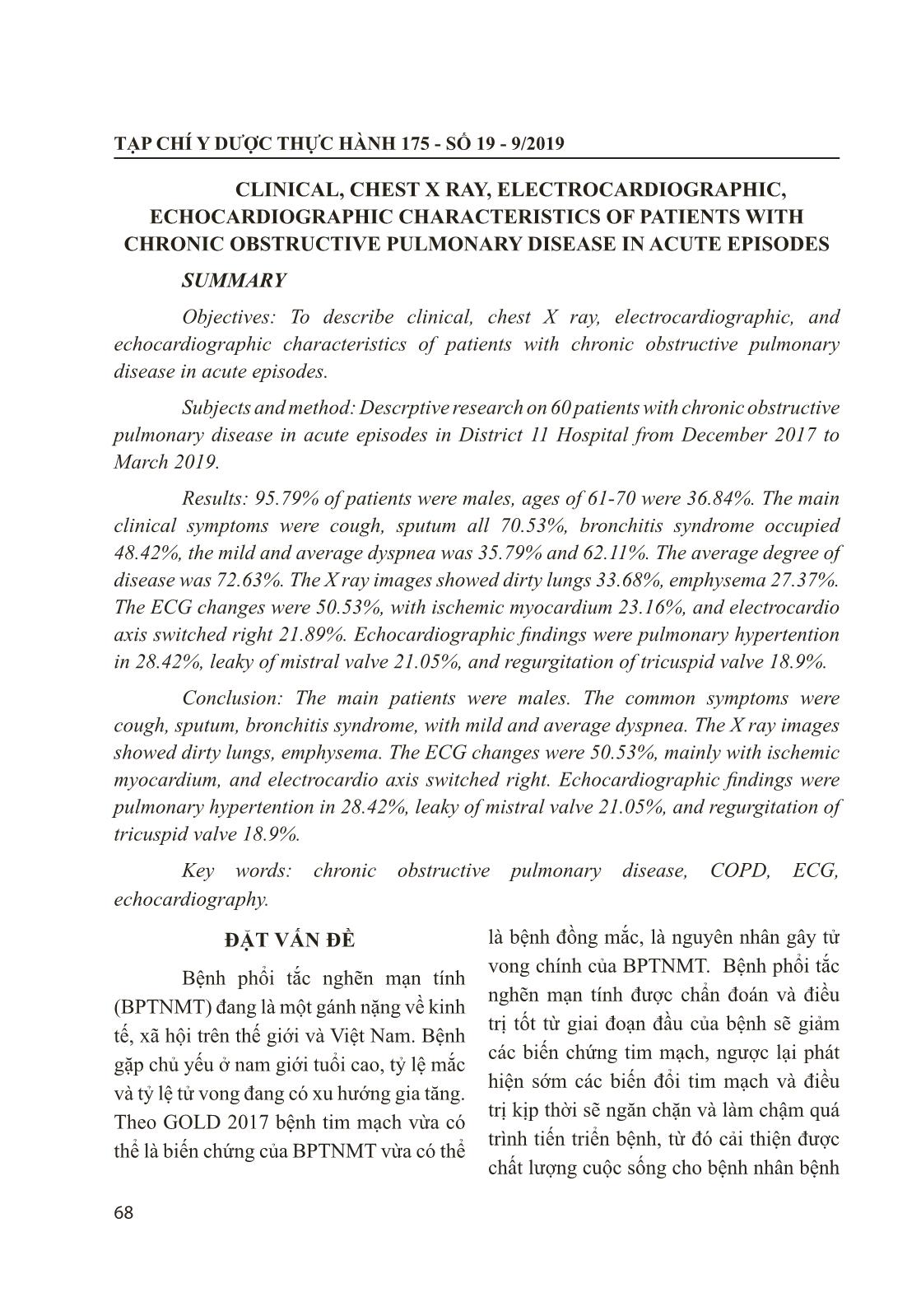 Đặc điểm lâm sàng, Xquang phổi, điện tim và siêu âm tim ở bệnh nhân bệnh phổi tắc nghẽn mạn tính đợt cấp trang 2