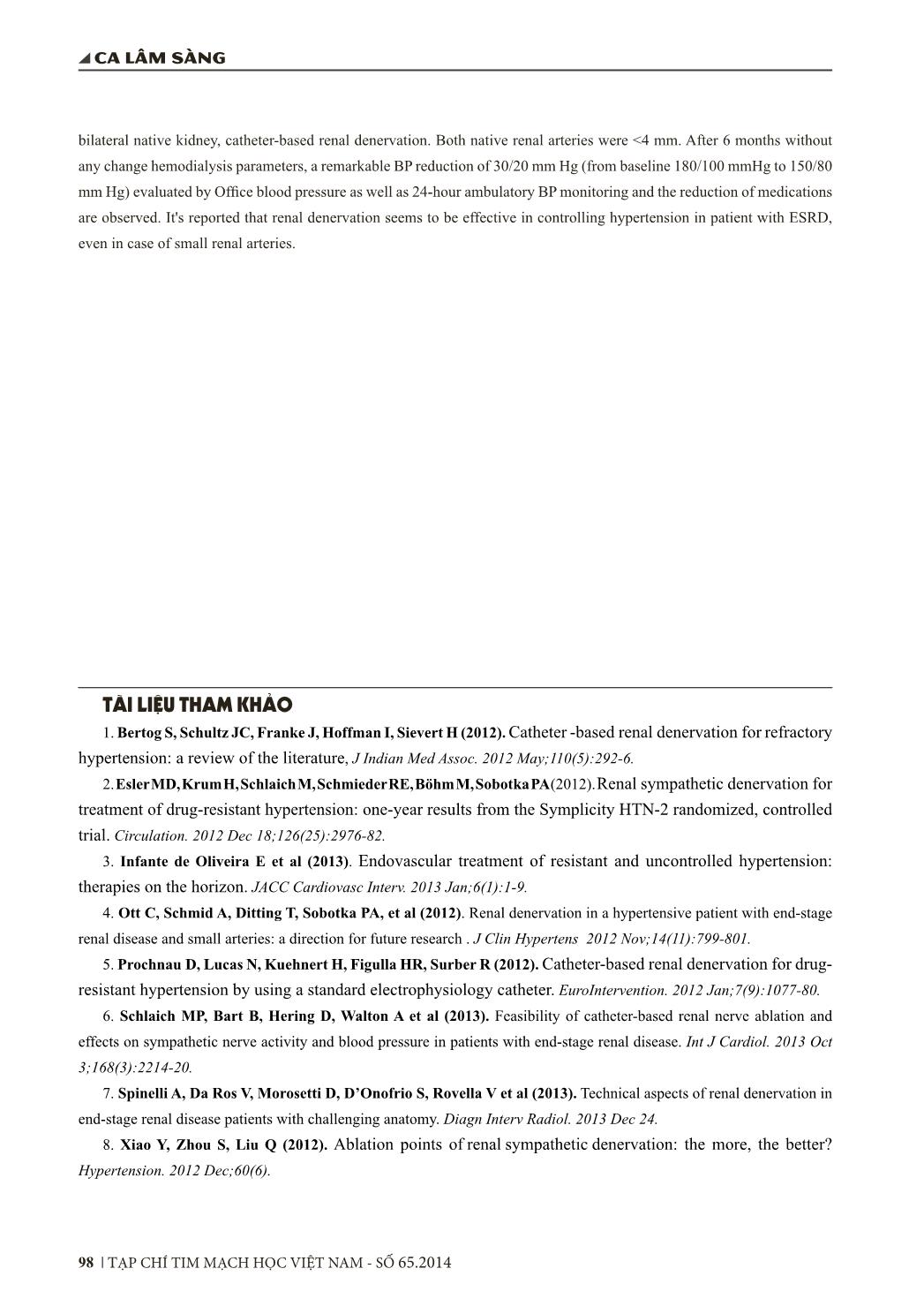 Triệt đốt thần kinh giao cảm động mạch thận bằng năng lượng sóng tần số radio điều trị tăng huyết áp kháng trị trên một trường hợp bệnh thận giai đoạn cuối trang 10