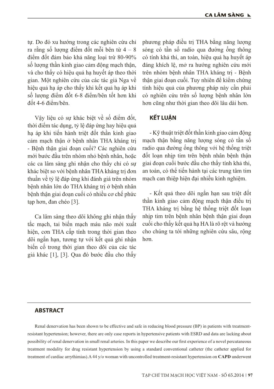 Triệt đốt thần kinh giao cảm động mạch thận bằng năng lượng sóng tần số radio điều trị tăng huyết áp kháng trị trên một trường hợp bệnh thận giai đoạn cuối trang 9