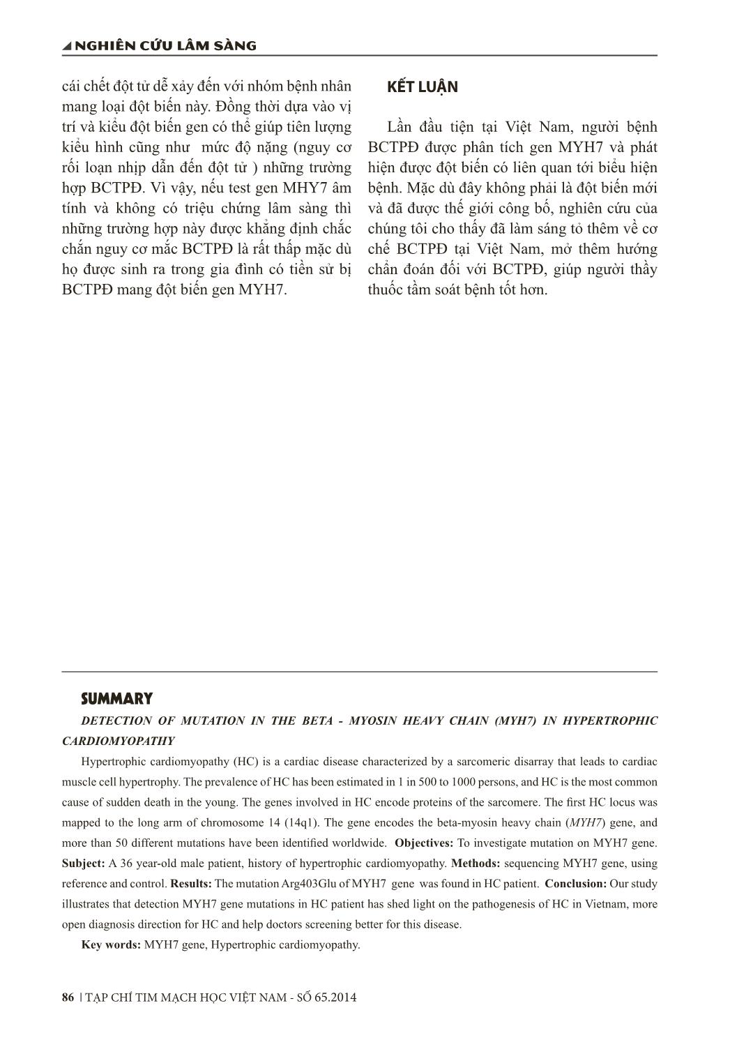 Phát hiện đột biến gen tổng hợp chuỗi nặng Beta - Myosin (MYH7) trong bệnh cơ tim phì đại trang 7