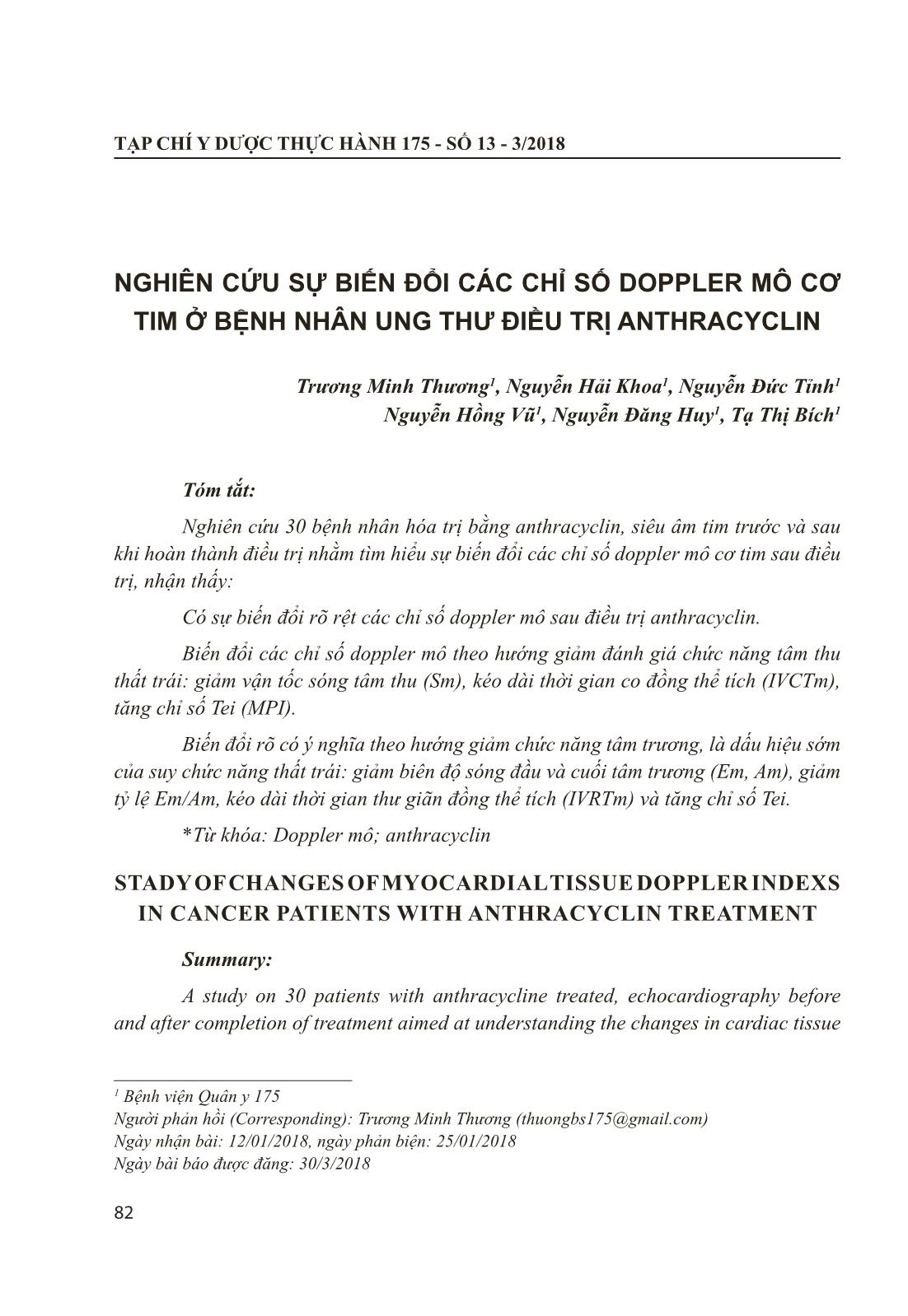 Nghiên cứu sự biến đổi các chỉ số doppler mô cơ tim ở bệnh nhân ung thư điều trị Anthracyclin trang 1