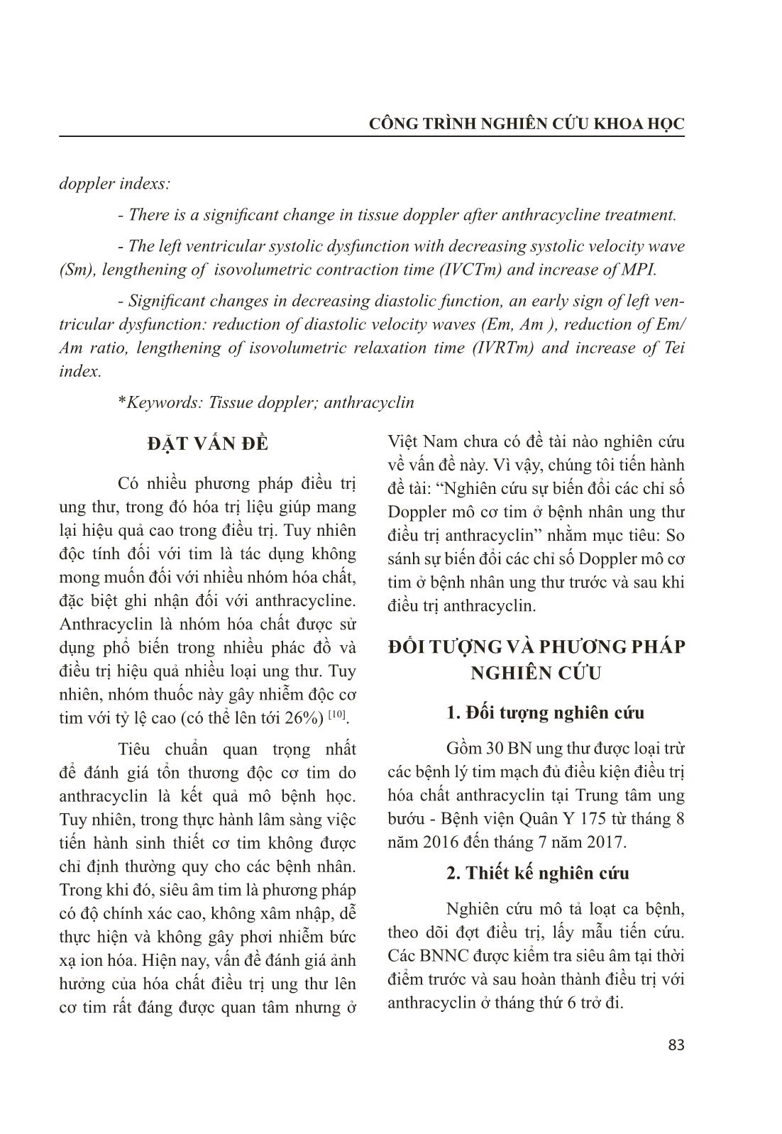 Nghiên cứu sự biến đổi các chỉ số doppler mô cơ tim ở bệnh nhân ung thư điều trị Anthracyclin trang 2