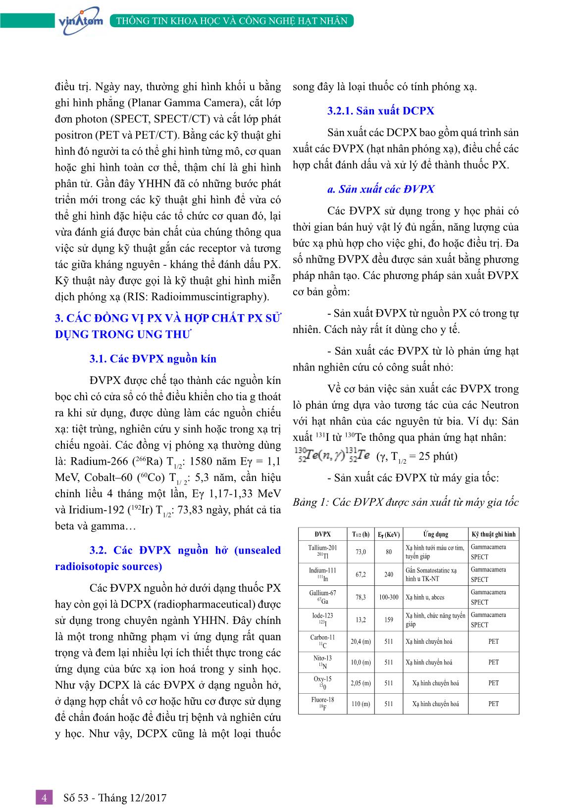 Các đồng vị phóng xạ và dược chất phóng xạ trong chẩn đoán và điều trị ung thư: Nhu cầu sử dụng và thách thức trước mắt trang 4