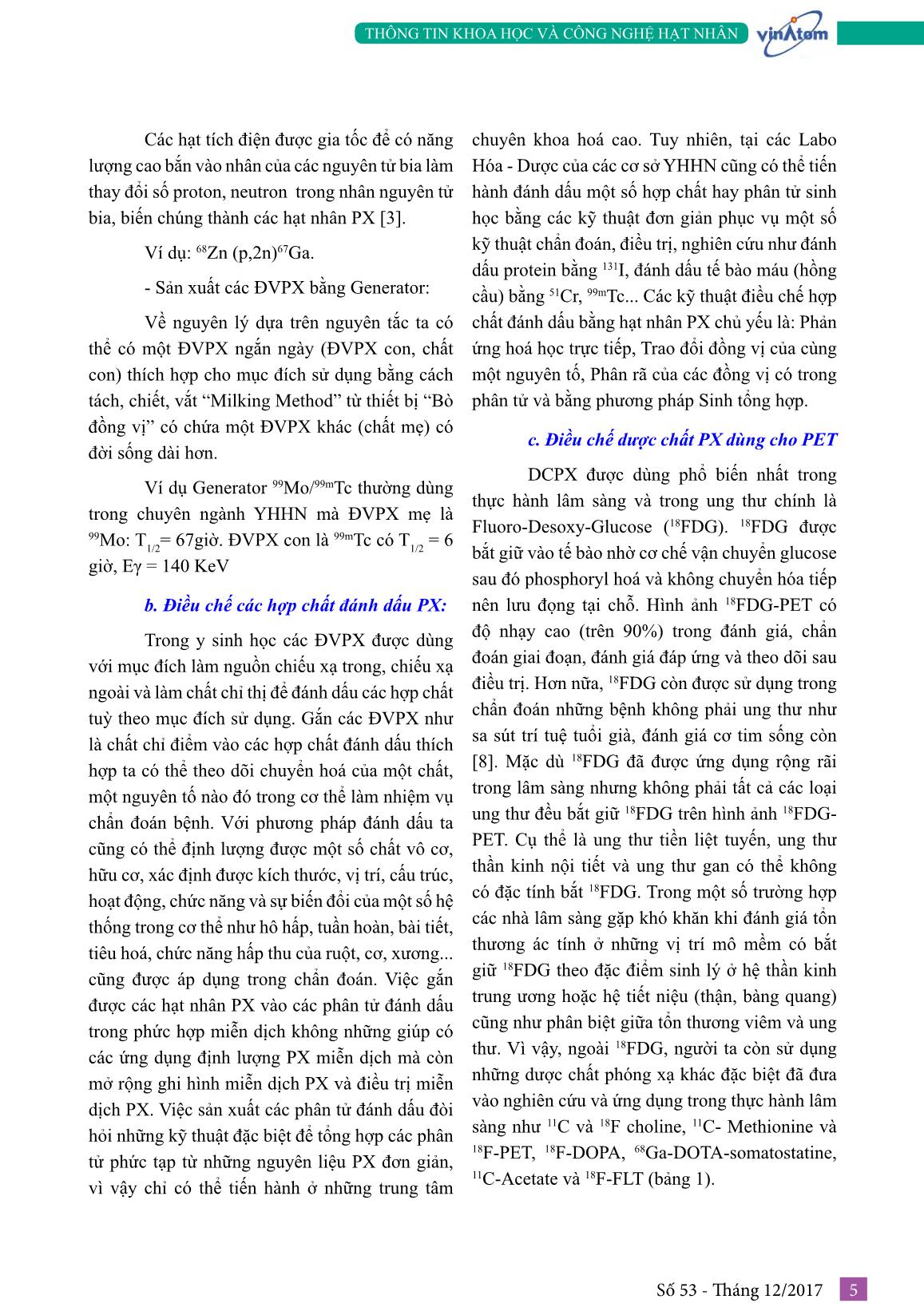 Các đồng vị phóng xạ và dược chất phóng xạ trong chẩn đoán và điều trị ung thư: Nhu cầu sử dụng và thách thức trước mắt trang 5
