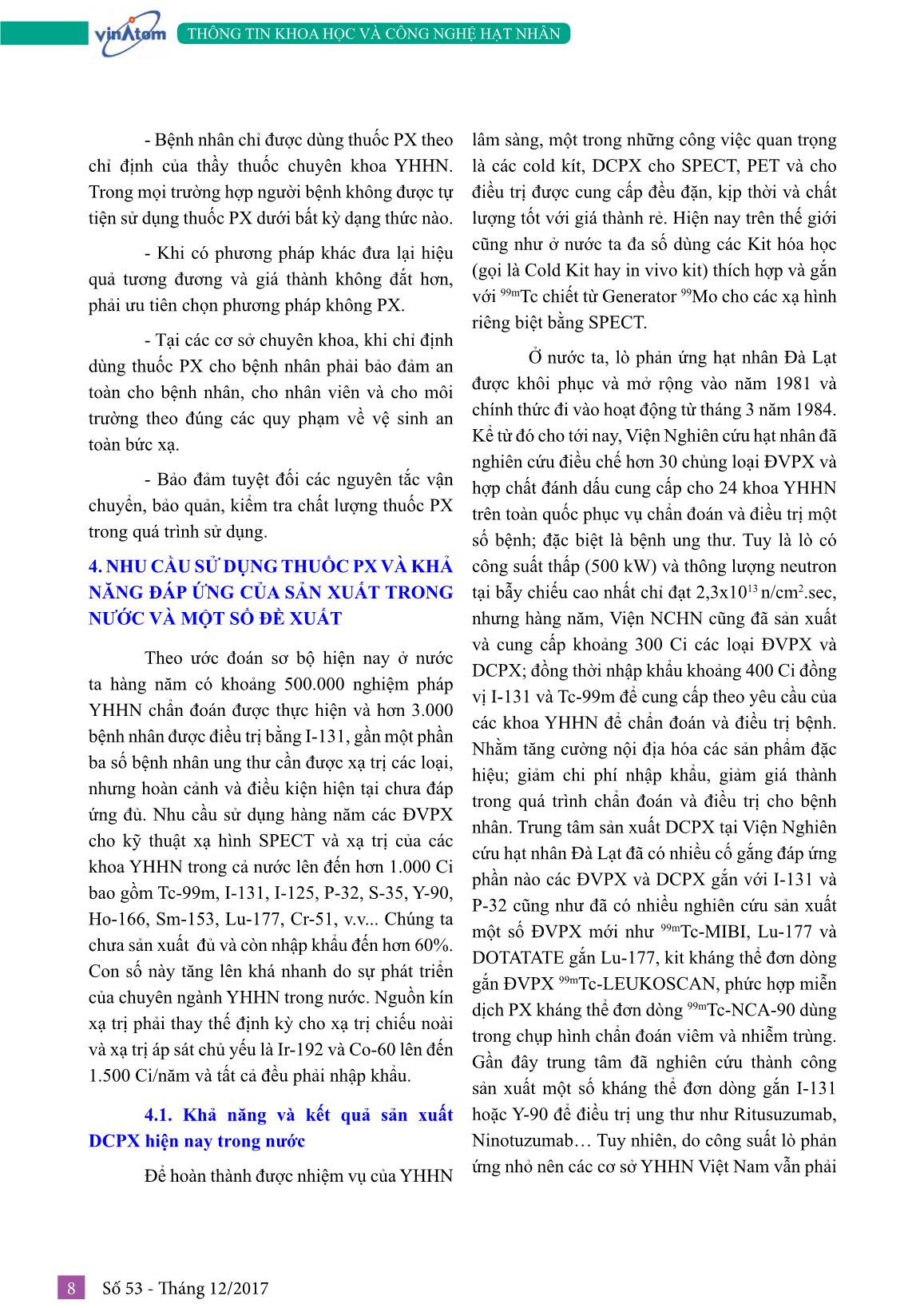 Các đồng vị phóng xạ và dược chất phóng xạ trong chẩn đoán và điều trị ung thư: Nhu cầu sử dụng và thách thức trước mắt trang 8