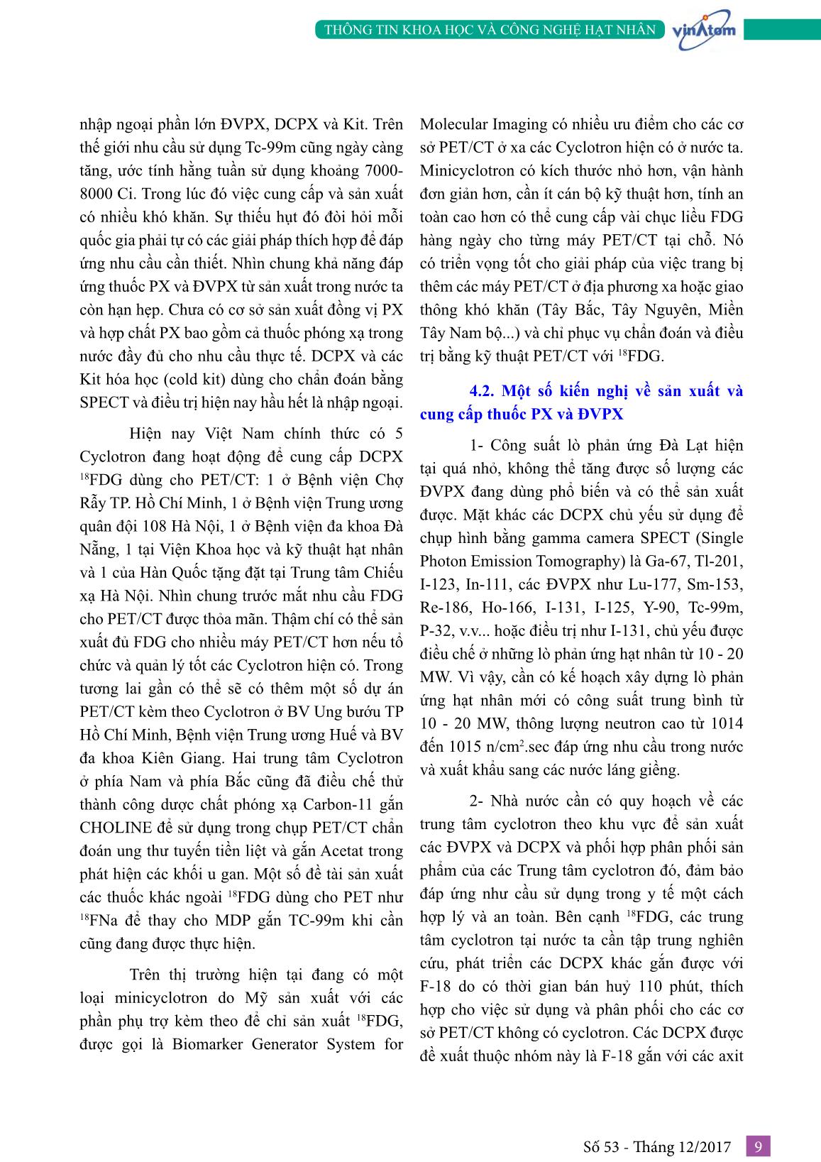 Các đồng vị phóng xạ và dược chất phóng xạ trong chẩn đoán và điều trị ung thư: Nhu cầu sử dụng và thách thức trước mắt trang 9