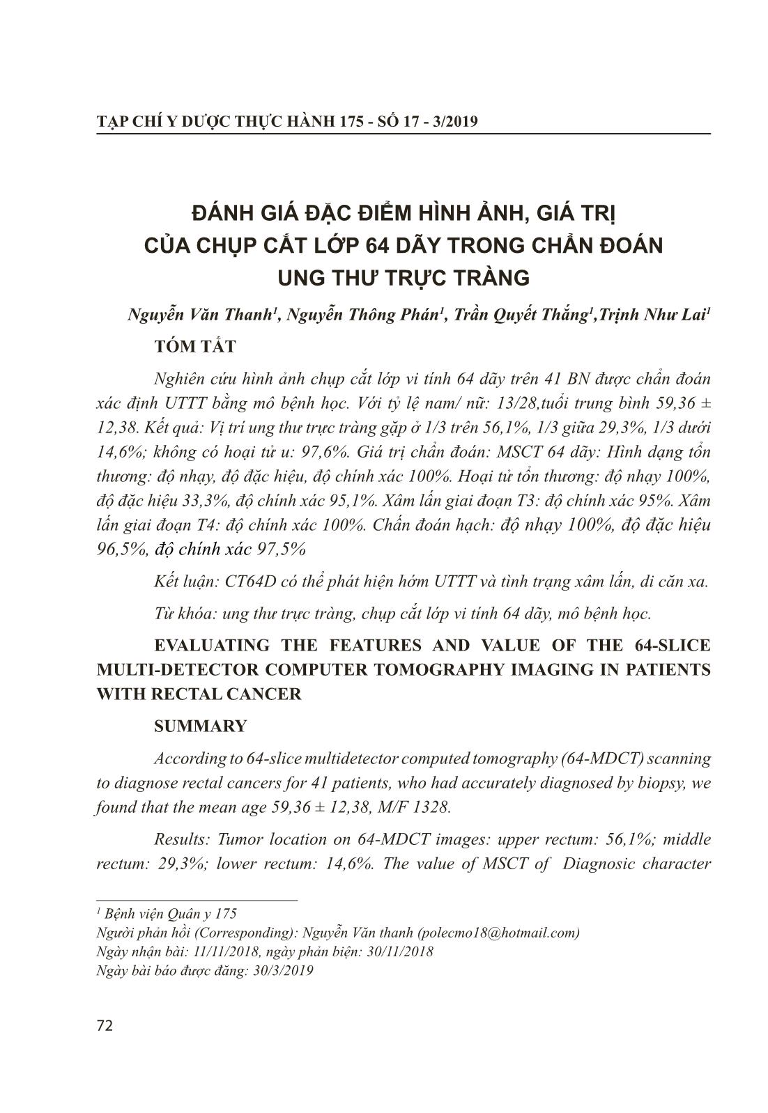 Đánh giá đặc điểm hình ảnh, giá trị của chụp cắt lớp 64 dãy trong chẩn đoán ung thư trực tràng trang 1