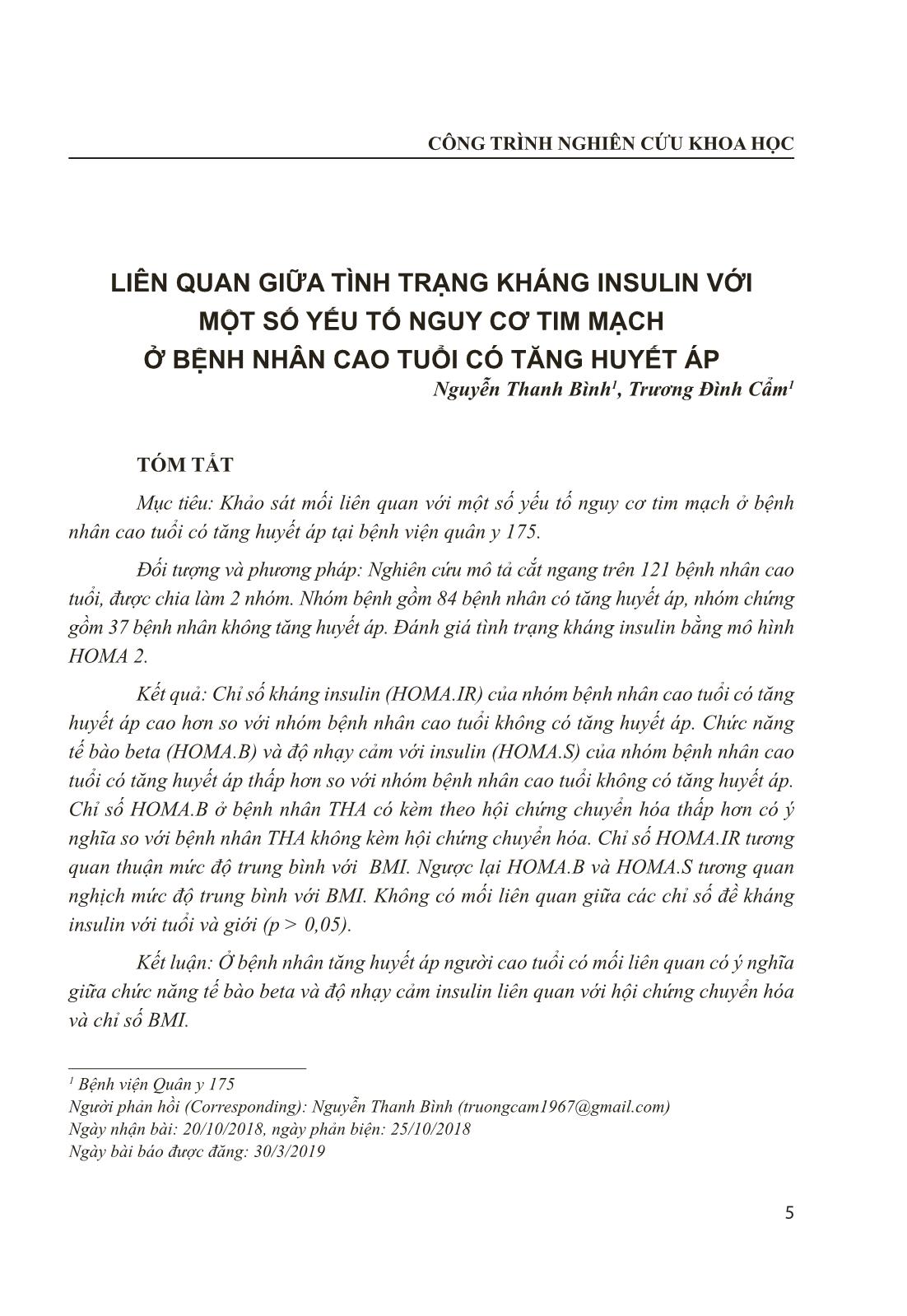 Liên quan giữa tình trạng kháng insulin với một số yếu tố nguy cơ tim mạch ở bệnh nhân cao tuổi có tăng huyết áp trang 1