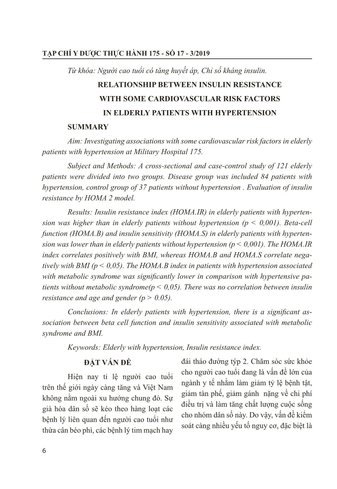 Liên quan giữa tình trạng kháng insulin với một số yếu tố nguy cơ tim mạch ở bệnh nhân cao tuổi có tăng huyết áp trang 2