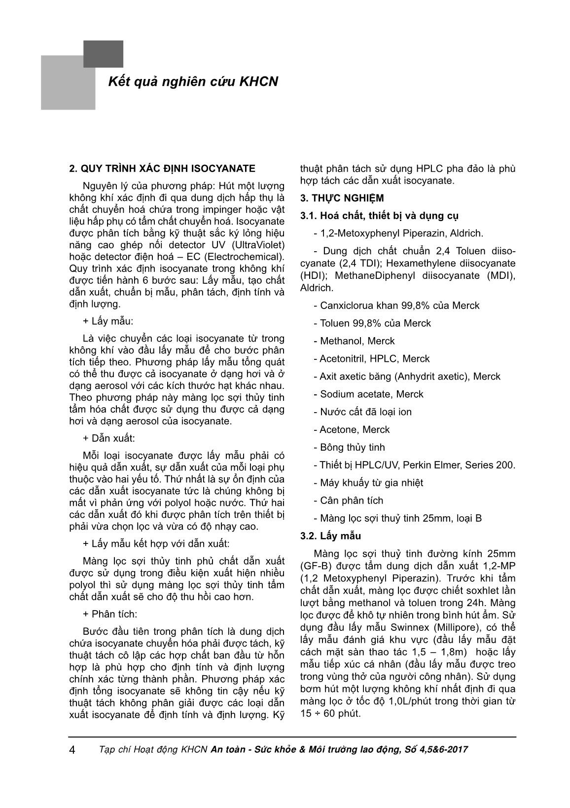 Xác định Isocyanate trong không khí khu vực làm việc - Biện pháp phòng tránh bệnh hen phế quản nghề nghiệp trang 2