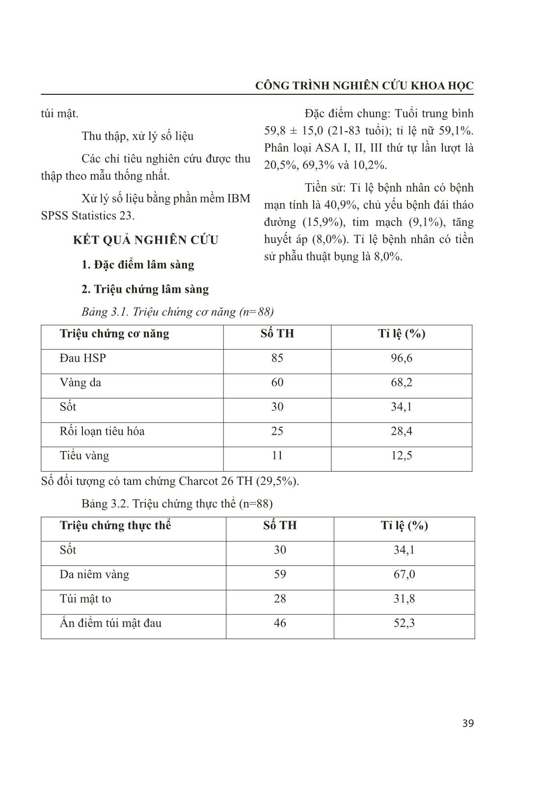 Lâm sàng, cận lâm sàng của bệnh nhân được phẫu thuật nội soi cắt túi mật kết hợp nội soi mật tụy ngược dòng điều trị sỏi đường mật đồng thời trang 4