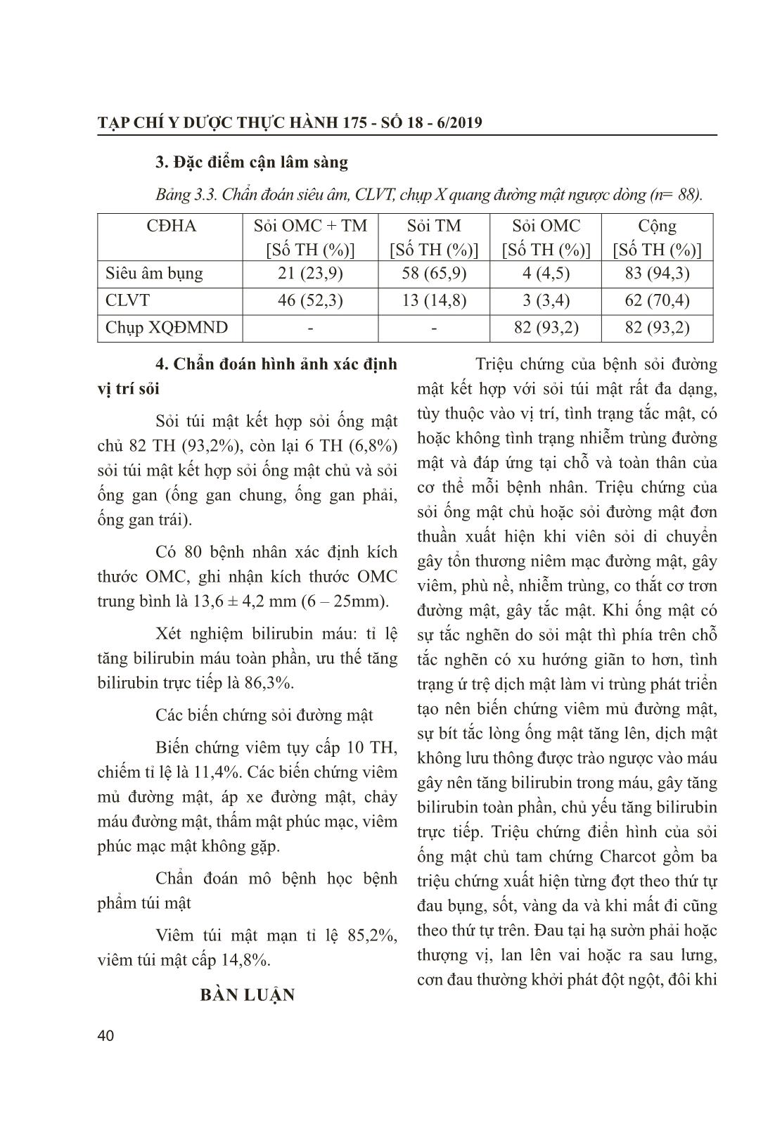 Lâm sàng, cận lâm sàng của bệnh nhân được phẫu thuật nội soi cắt túi mật kết hợp nội soi mật tụy ngược dòng điều trị sỏi đường mật đồng thời trang 5