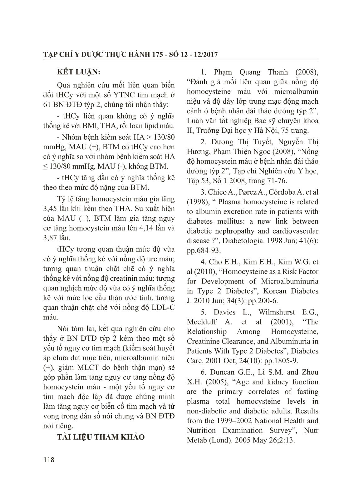 Mối liên quan giữa nồng độ Homocystein máu với một số yếu tố nguy cơ tim mạch ở bệnh nhân đái tháo đường týp 2 trang 10